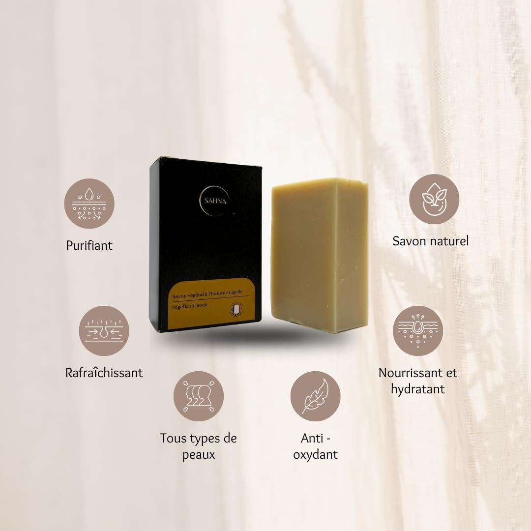 SAVON VEGETAL a L’HUILE DE NIGELLE NATURE 100Gr - Savon Émollient Et Protecteur – Surgras- - Nourrissant – Purifiant – Hydratant - Saponifié À Froid