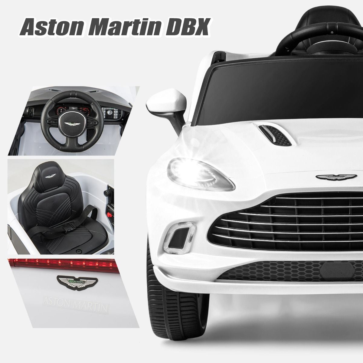 Aston Martin DBX Voiture Electrique 12V Enfants Avec Télécommande 2,4G Véhicule Moderne Avec Lumières LED Et Musique Pour 3-8 Ans Rose/Blanc