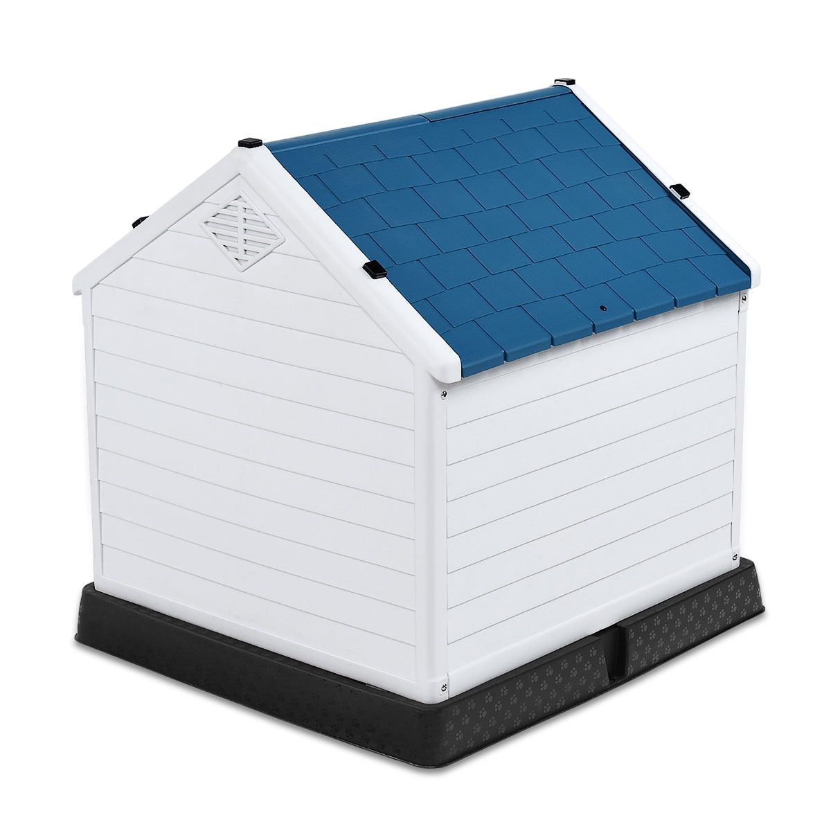 Niche Pour Chien En PP Avec Toit Bleu+Blanc Imperméable Et Ventilé-Bouche D’Aération Et Plancher Surélever 70X65X71,5Cm Taill S/M