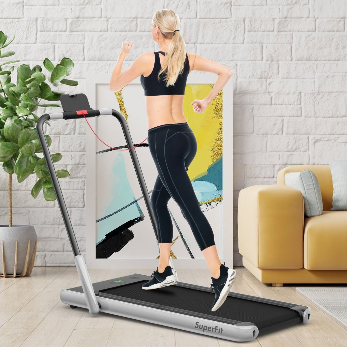 Tapis De Course Pliable 2 En 1 Tapis Roulant Électrique Motorisé 1-12 KM/H Avec Télécommande Écran LED 7 Couleurs Aux Choix