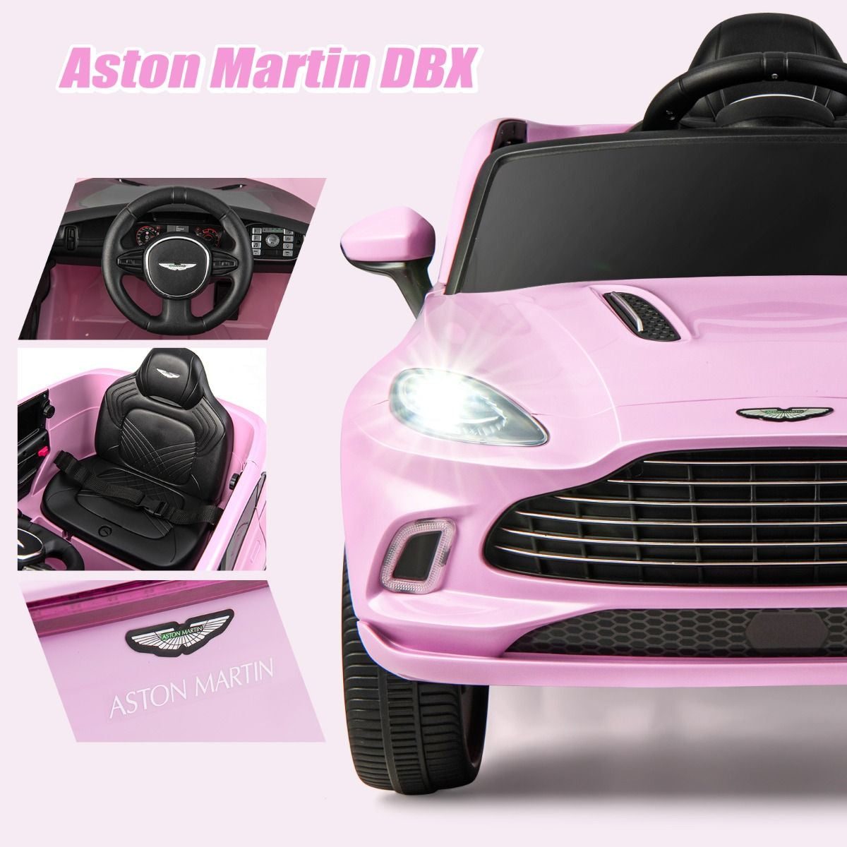 Aston Martin DBX Voiture Electrique 12V Enfants Avec Télécommande 2,4G Véhicule Moderne Avec Lumières LED Et Musique Pour 3-8 Ans Rose/Blanc