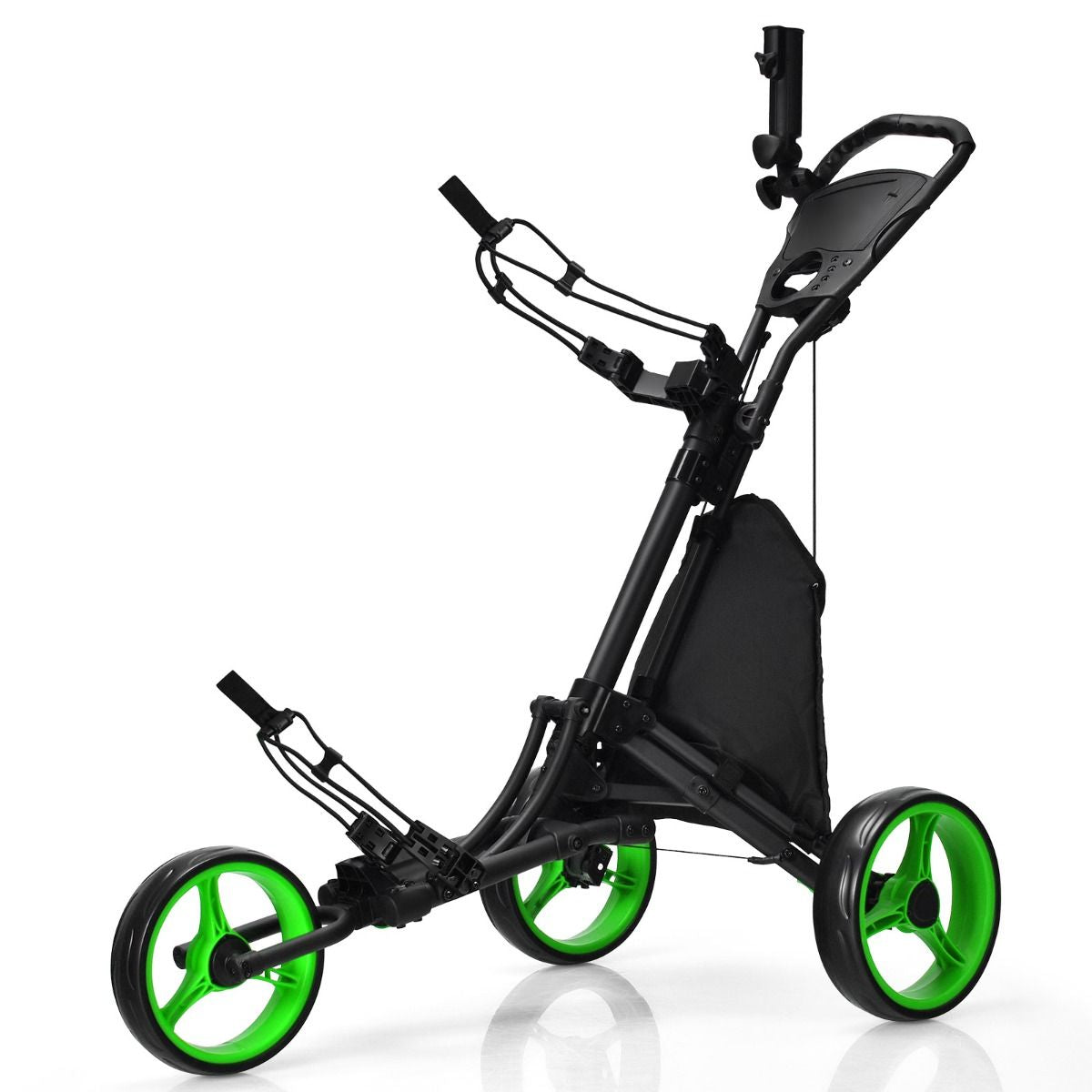 Chariot De Golf Pliable À 3 Roues Sangle Elastique Porte-Parasol Réglable Et Porte-Gobelet Sac Recouvert D'Aluminium Bleu/Gris/Rouge/Vert