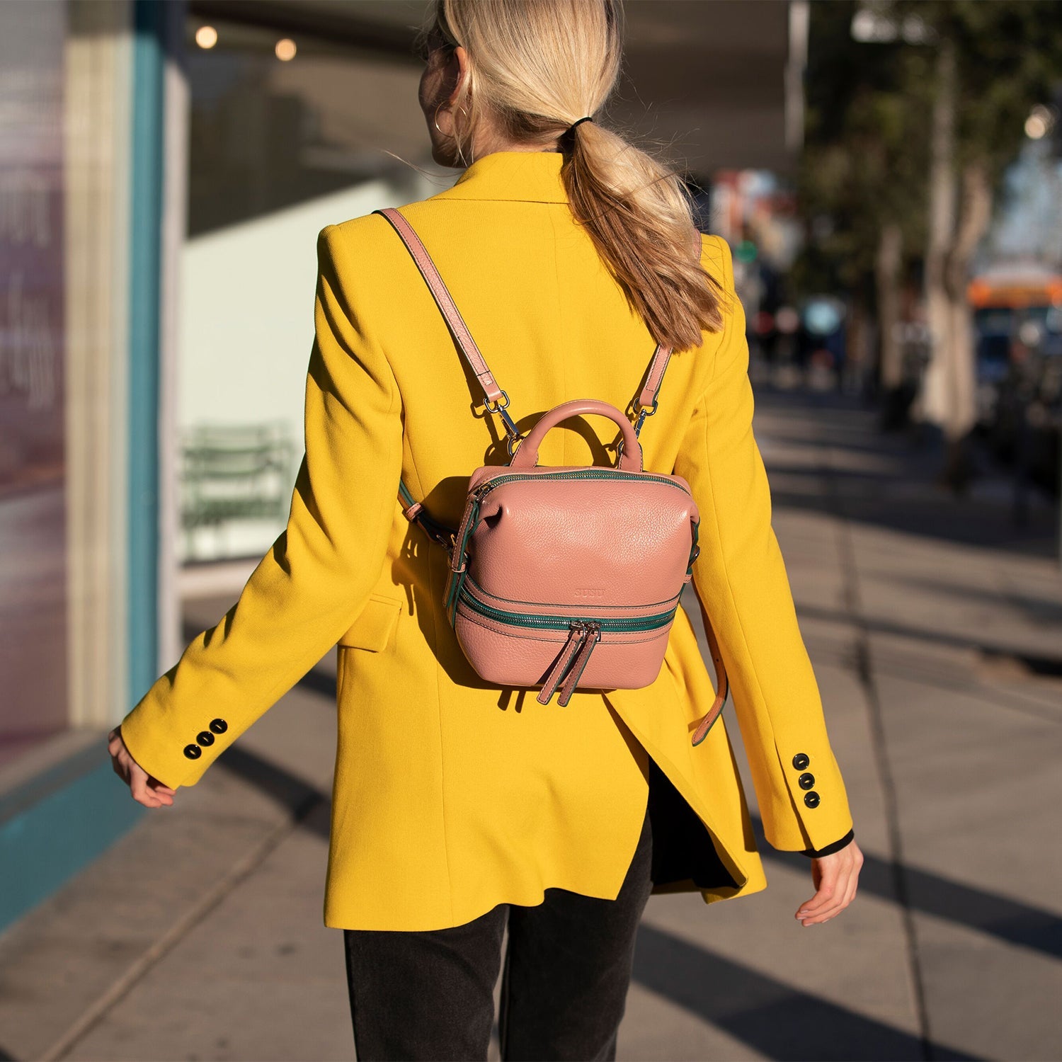 SUSU Pink Leather Backpack Purse