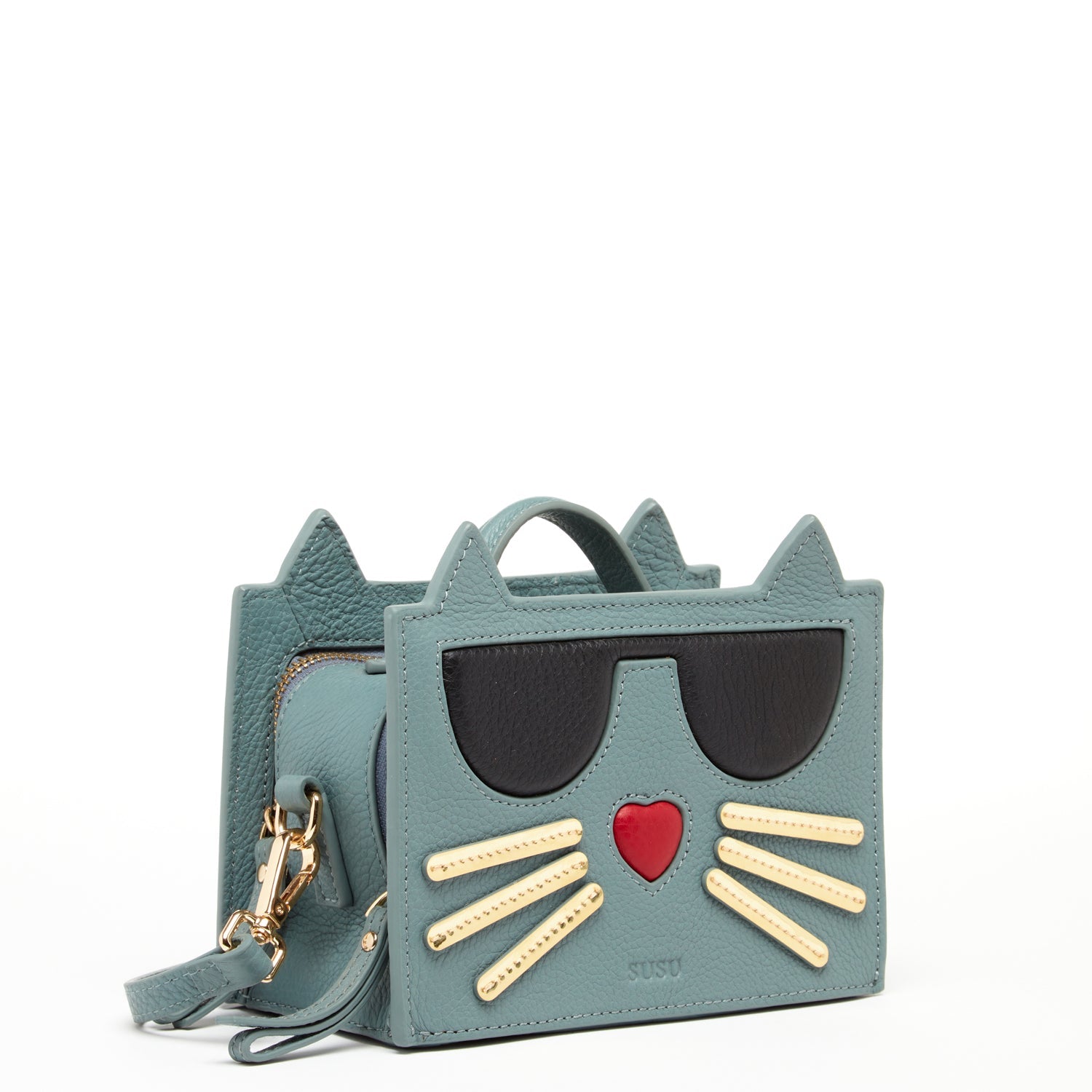 SUSU Leather Cat Purse Crossbody Bag Mineral