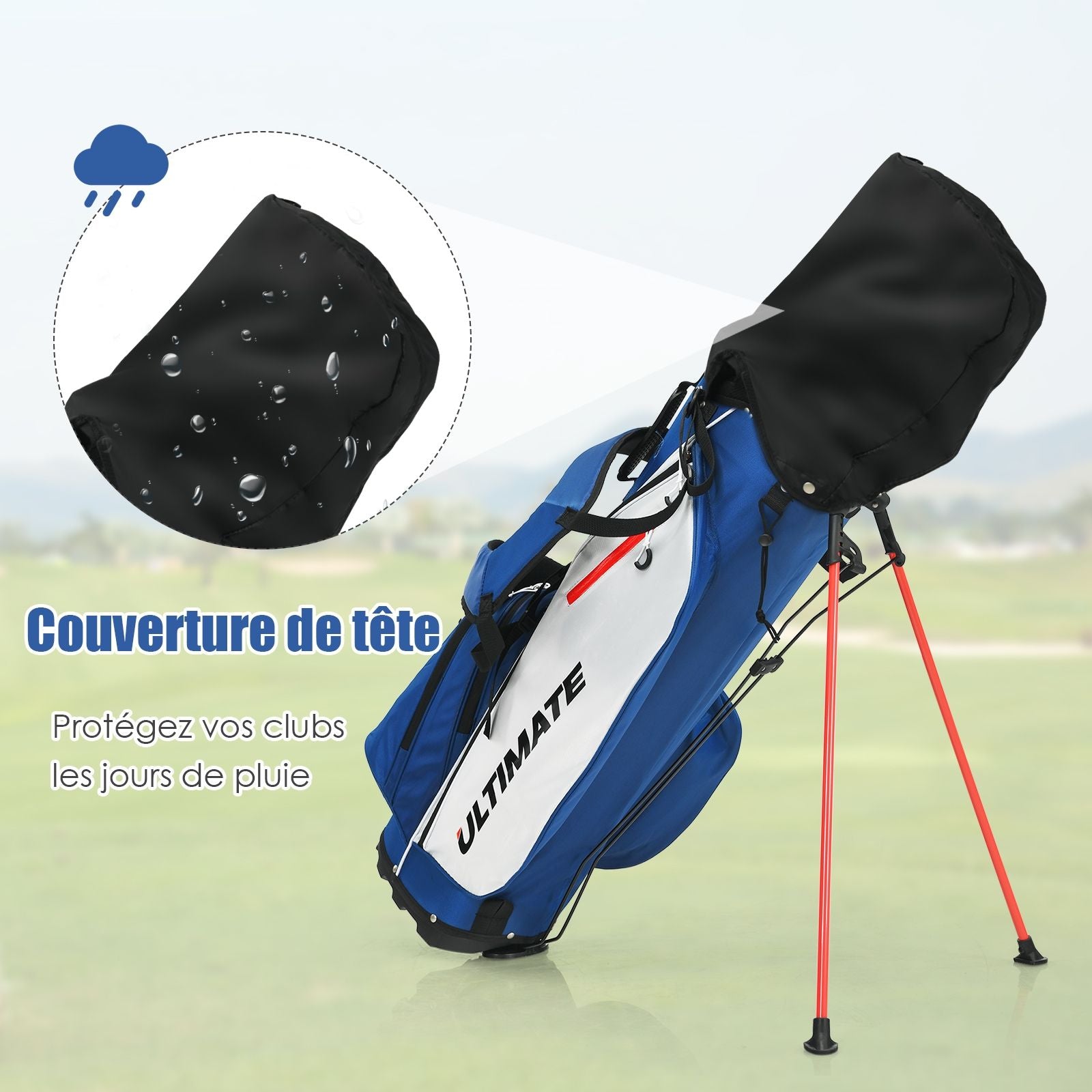 Ensemble De Clubs De Golf 9 Pièces Pour Débutant Avec Sac Trépied Conception Ergonomiqu En Métal Robuste Bleu/Gris/Noir