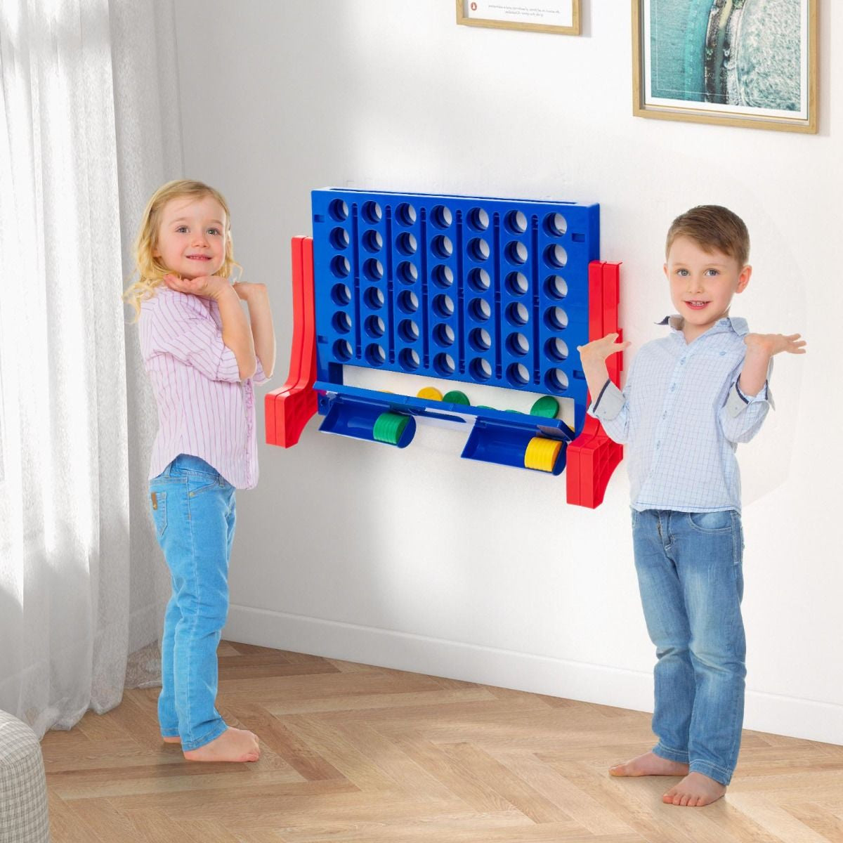 Jeux Puissance 4 Géant Mural Avec 42 Jetons Jeu De Société Ludique & Éducatif Avec 2 Plateaux Utilisation 62X20X48,5Cm Bleu/Rouge