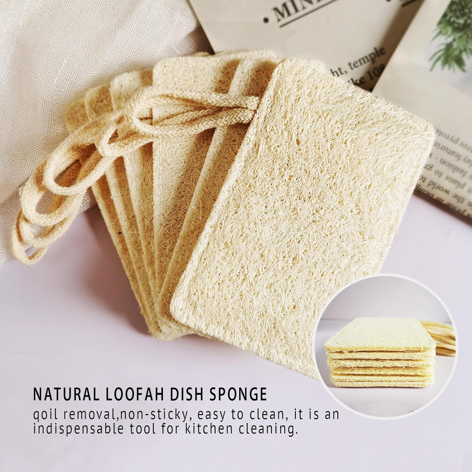 Épurateur D'Éponges À Vaisselle En Luffa Naturel (Paquet De 6), Éponge De Nettoyage Anti-Rayures, Éponge De Luffa Biodégradable En Fibre Végétale Verte Et Écologique