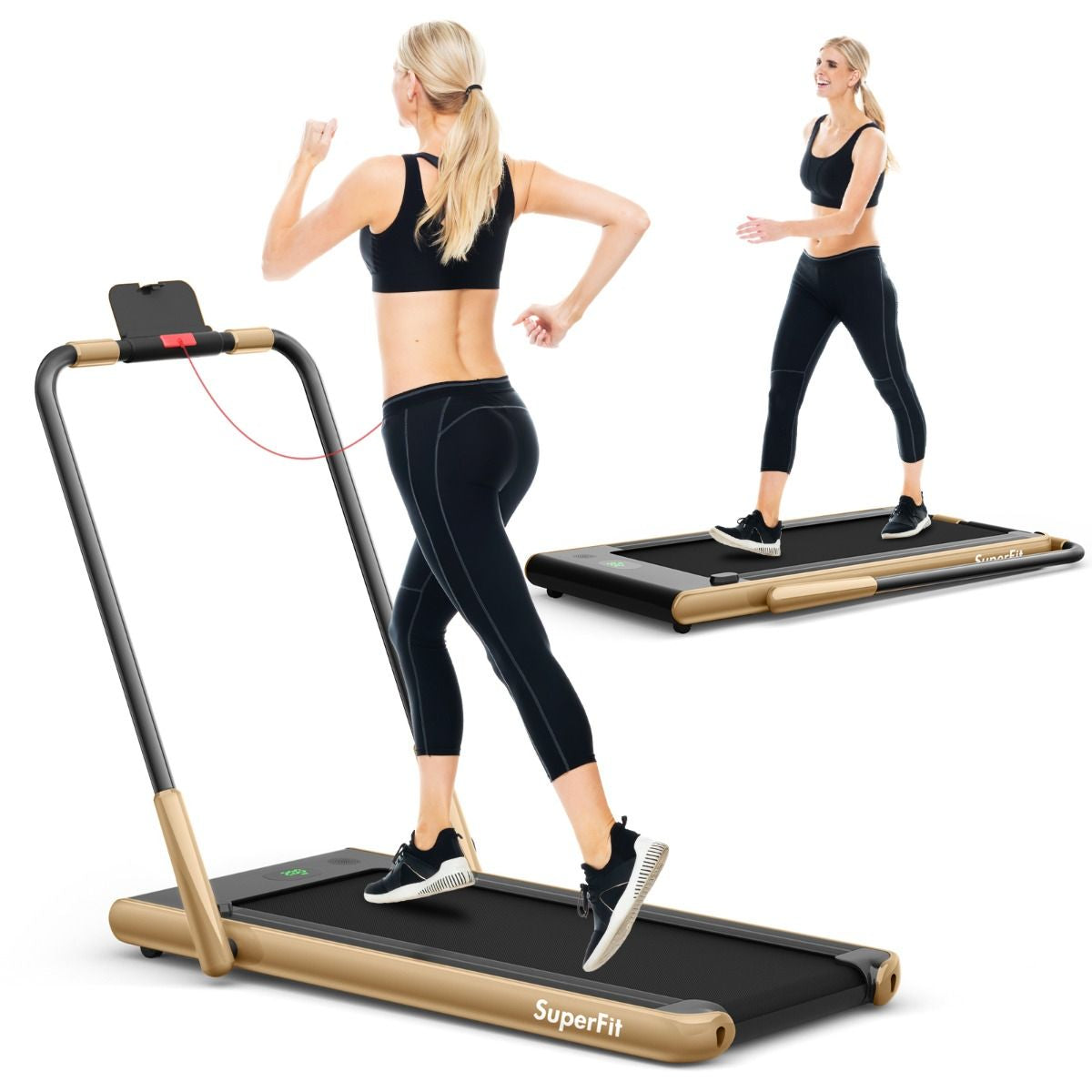 Tapis De Course Pliable 2 En 1 Tapis Roulant Électrique Motorisé 1-12 KM/H Avec Télécommande Écran LED 7 Couleurs Aux Choix