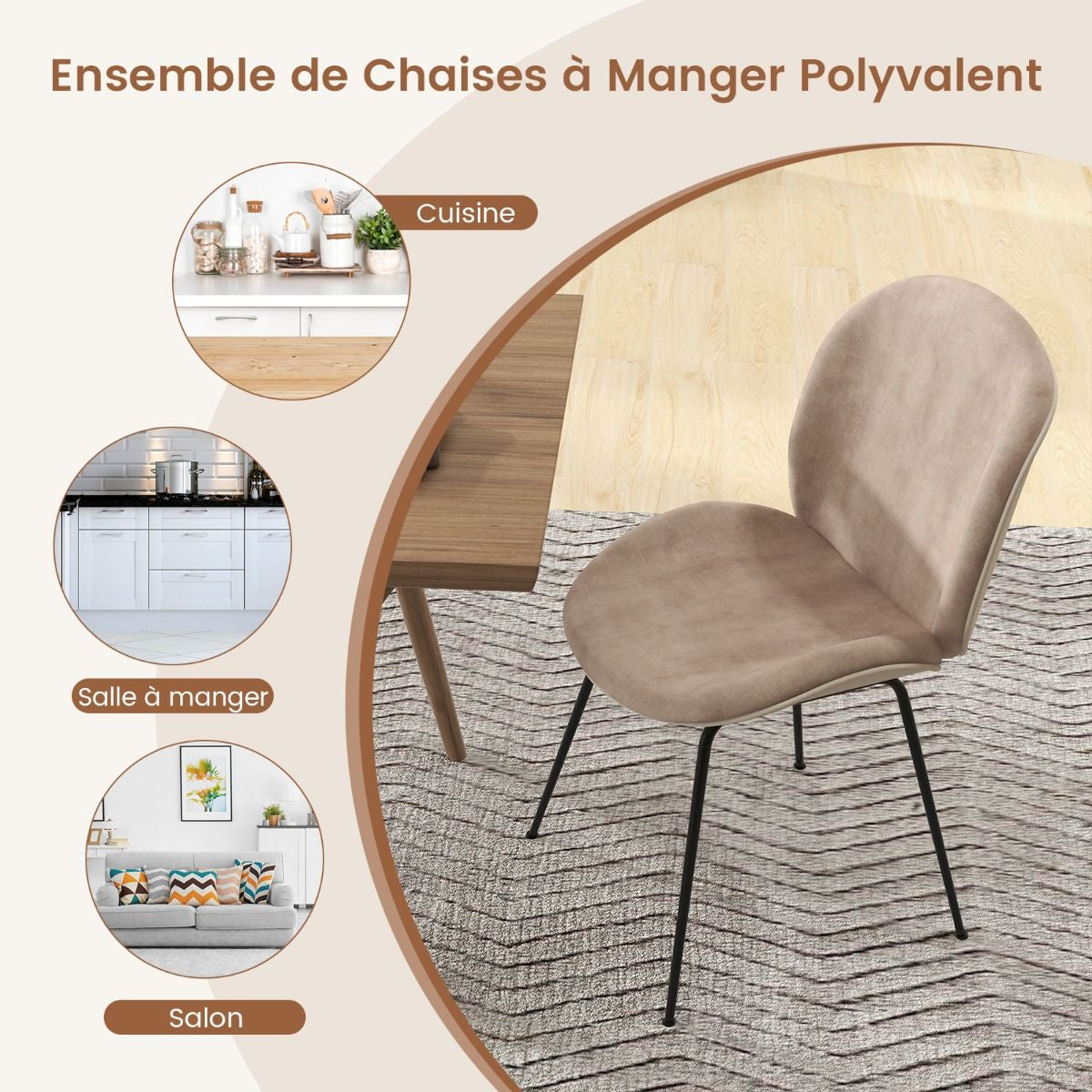 Lot De 2 Chaises De Salle À Manger En Velours Avec Base En Métal Chaise De Loisirs Rembourrée Moderne Chaise D’Appoint Pour Chambre Café