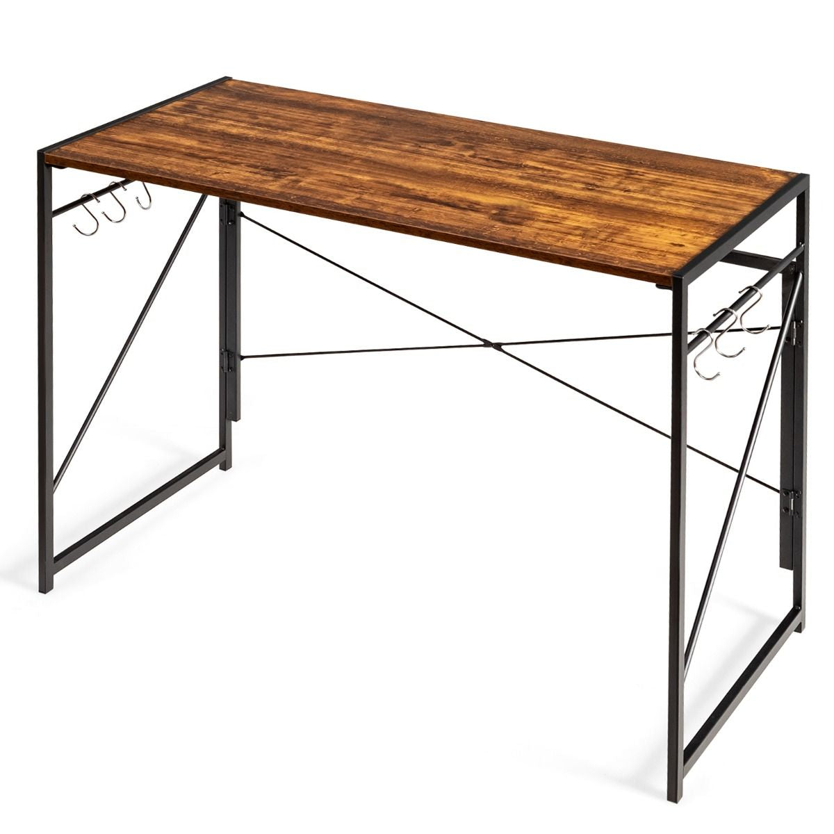 Bureau D'Ordinateur Pliant 100X50X75 Cm Table De Bureau Cadre En Métal 6 Crochets En Forme De S Style Industriel Capacité 115Kg Noir/Café/Marron