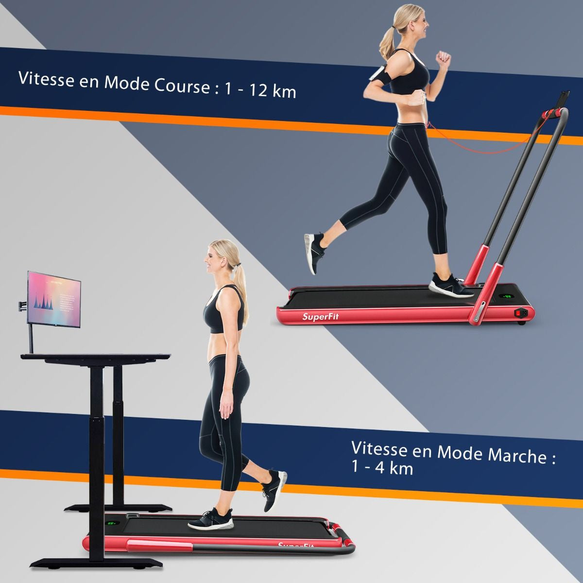Tapis De Course Pliable 2 En 1 Tapis Roulant Électrique Motorisé 1-12 KM/H Avec Télécommande Écran LED 7 Couleurs Aux Choix