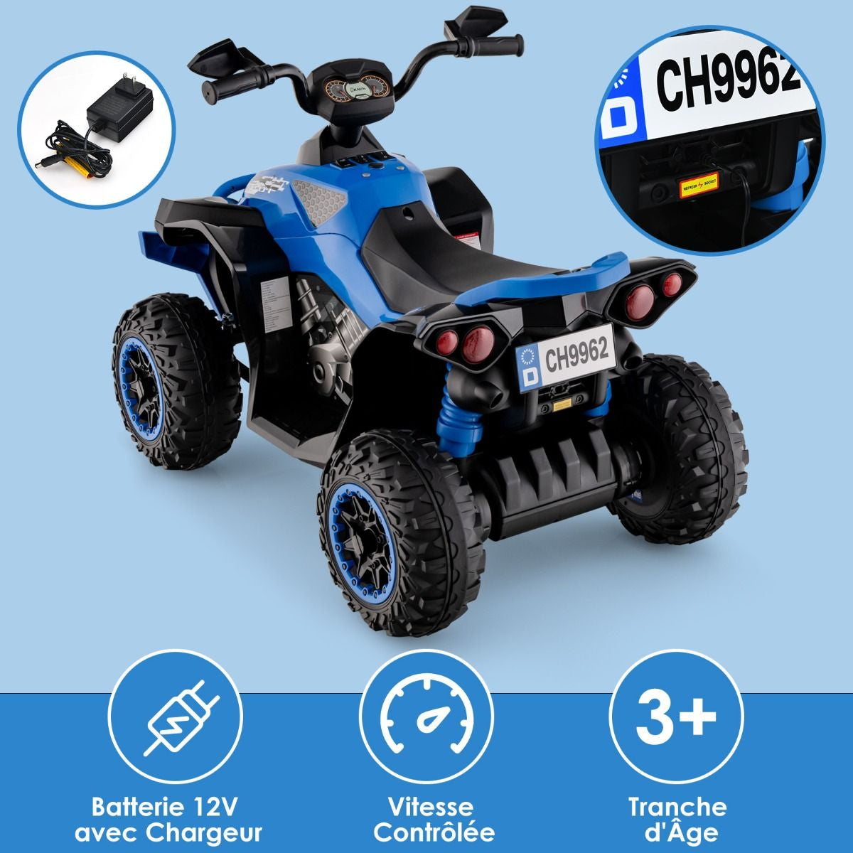 Quad Electrique Pour Enfants 12V7Ah LED Musique Pédale Klaxon 3-4 Km/H Pour Enfants De 3 À 8 Ans Rose/Bleu/Violet/Noir