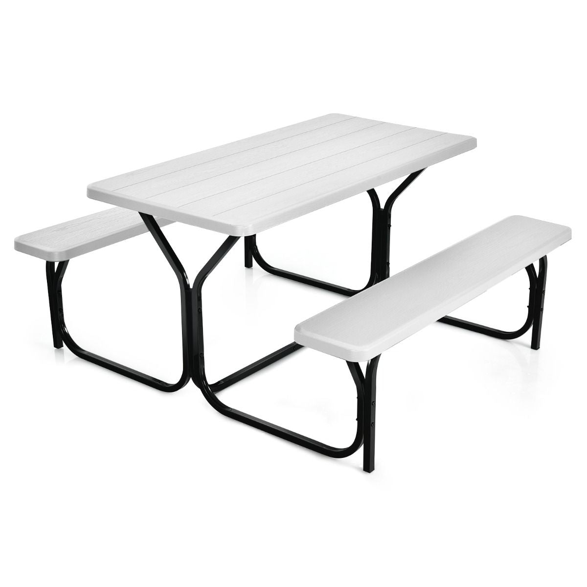 Table De Jardin Avec 2 Banc Table De Pique-Nique/Camping Pour 4 À 6 Personnes 137 X 150 X 71Cm Noir/Gris/Blanc