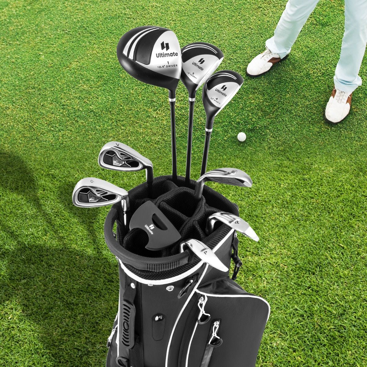 Ensemble De Clubs De Golf 9 Pièces Pour Débutant Avec Sac Trépied Conception Ergonomiqu En Métal Robuste Bleu/Gris/Noir