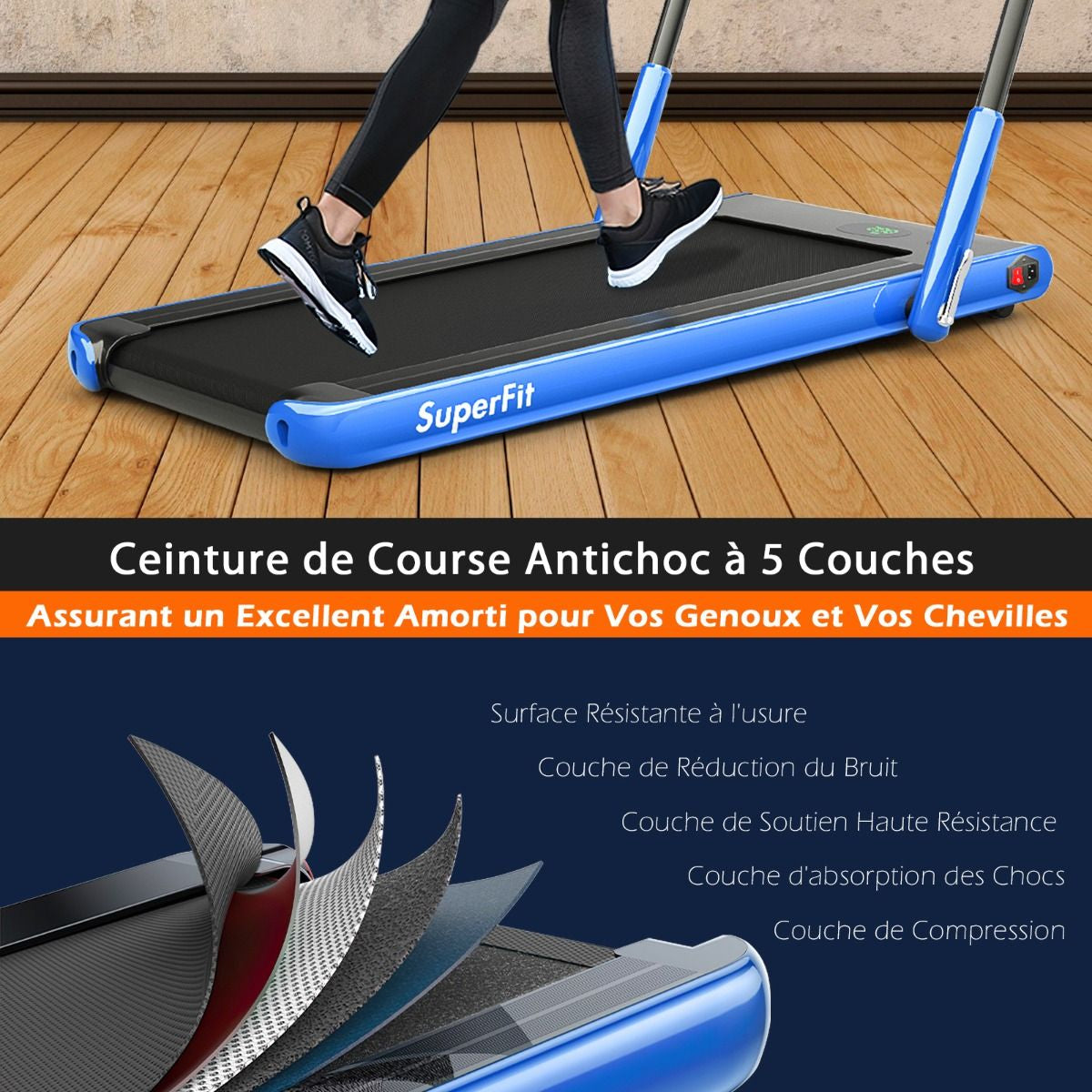 Tapis De Course Pliable 2 En 1 Tapis Roulant Électrique Motorisé 1-12 KM/H Avec Télécommande Écran LED 7 Couleurs Aux Choix