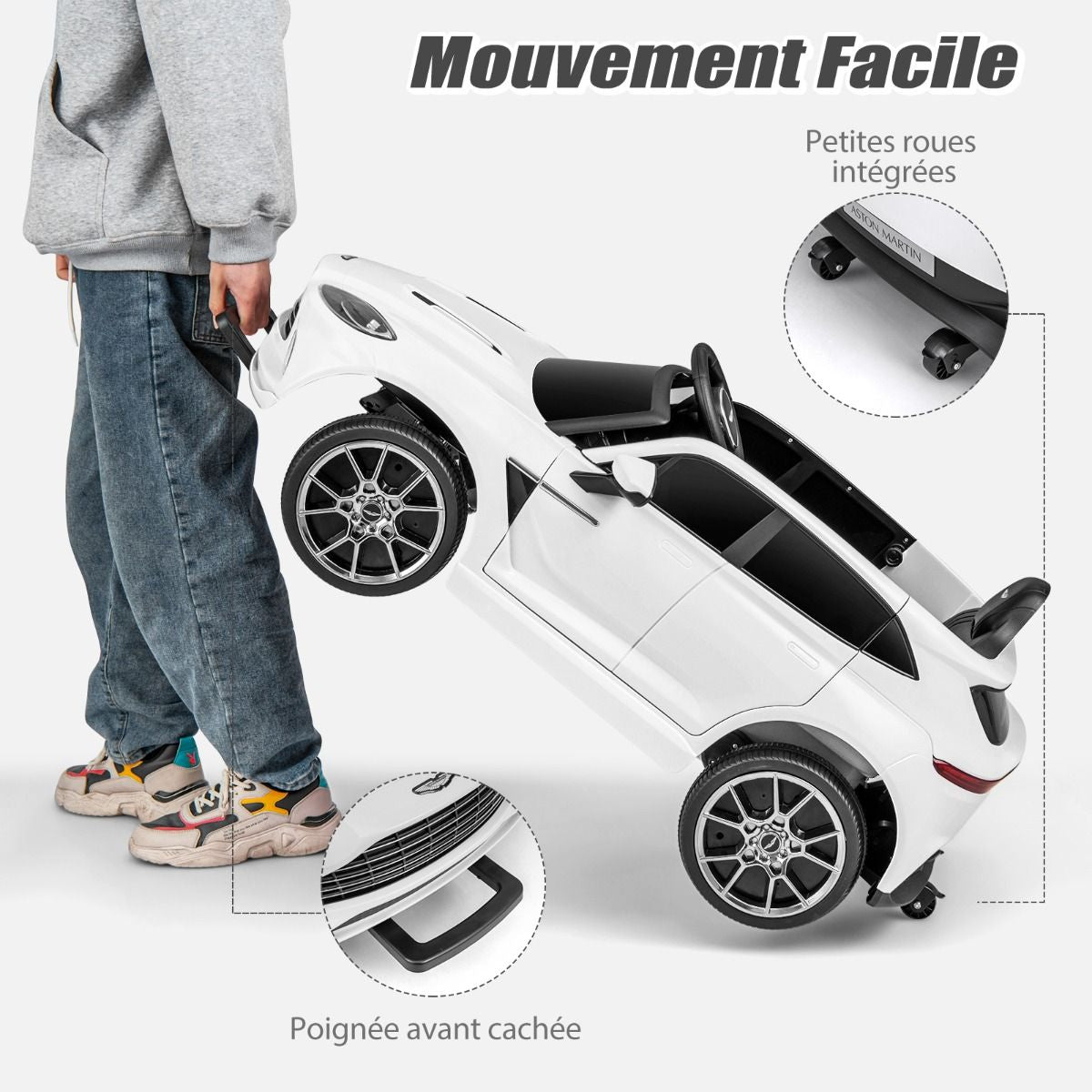 Aston Martin DBX Voiture Electrique 12V Enfants Avec Télécommande 2,4G Véhicule Moderne Avec Lumières LED Et Musique Pour 3-8 Ans Rose/Blanc