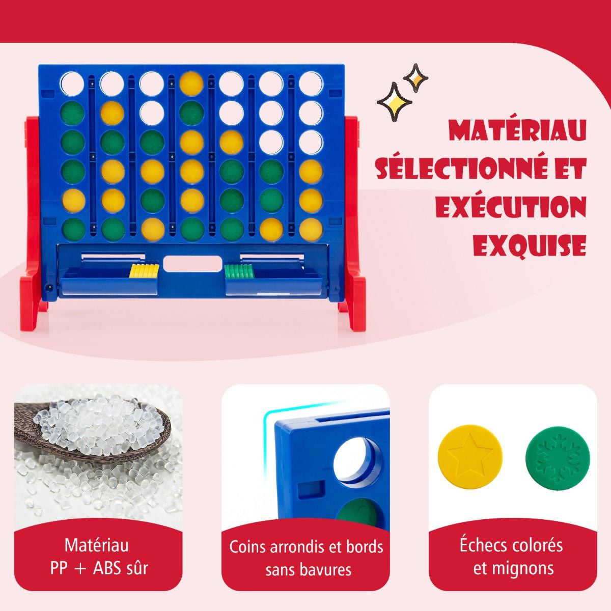 Jeux Puissance 4 Géant Mural Avec 42 Jetons Jeu De Société Ludique & Éducatif Avec 2 Plateaux Utilisation 62X20X48,5Cm Bleu/Rouge