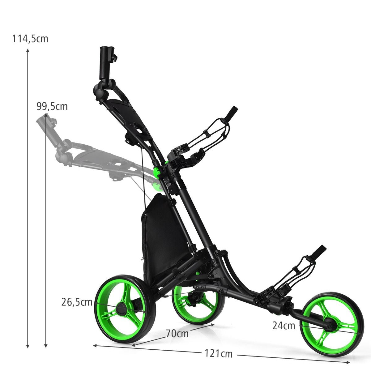 Chariot De Golf Pliable À 3 Roues Sangle Elastique Porte-Parasol Réglable Et Porte-Gobelet Sac Recouvert D'Aluminium Bleu/Gris/Rouge/Vert