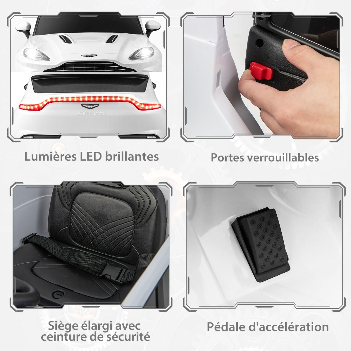 Aston Martin DBX Voiture Electrique 12V Enfants Avec Télécommande 2,4G Véhicule Moderne Avec Lumières LED Et Musique Pour 3-8 Ans Rose/Blanc