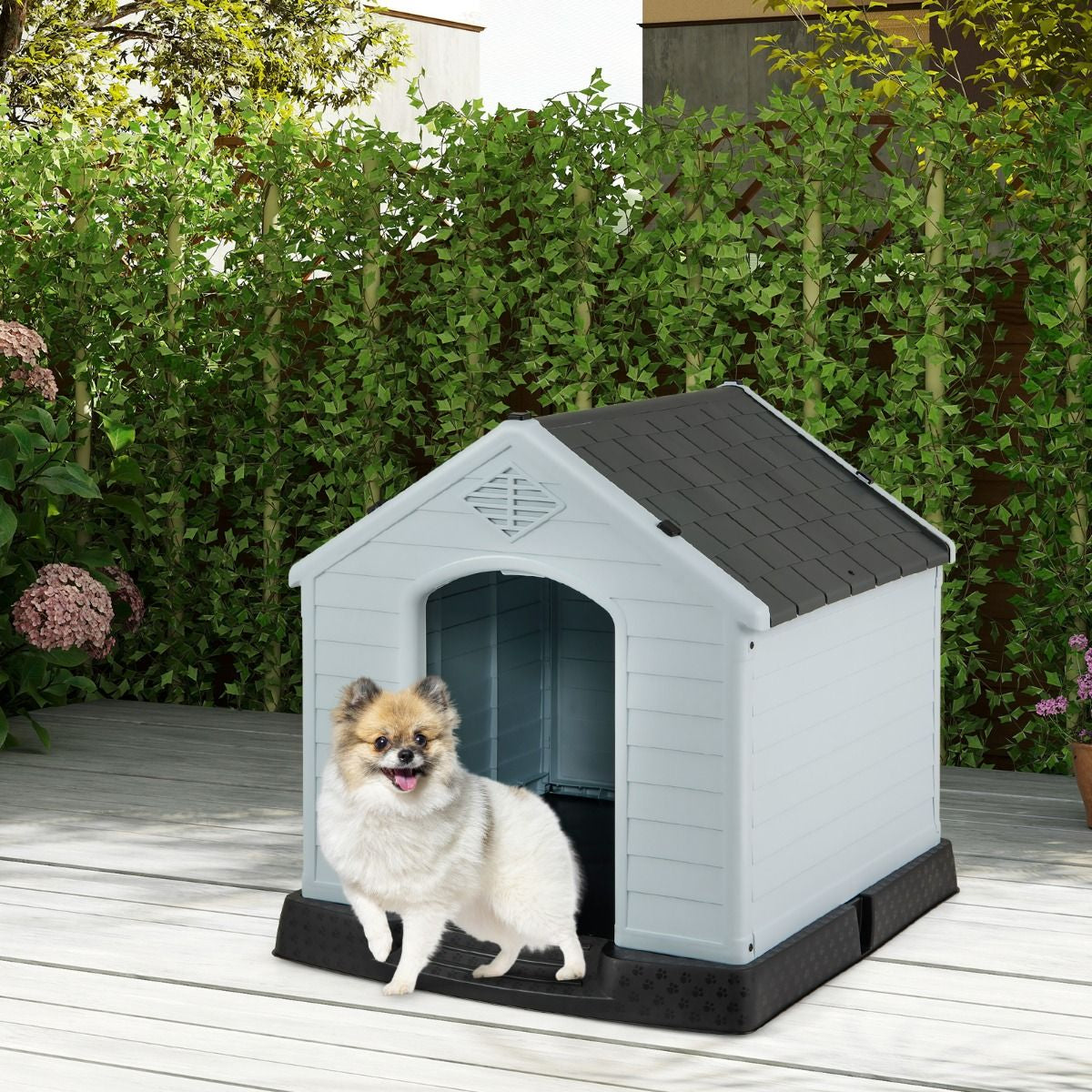 Niche Pour Chien En PP Avec Toit Bleu+Blanc Imperméable Et Ventilé-Bouche D’Aération Et Plancher Surélever 70X65X71,5Cm Taill S/M