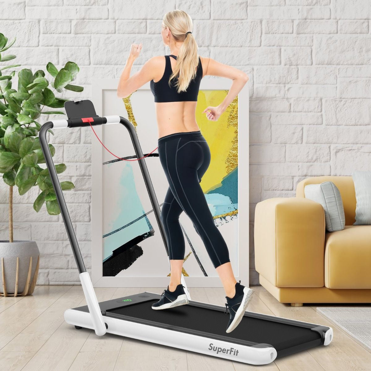 Tapis De Course Pliable 2 En 1 Tapis Roulant Électrique Motorisé 1-12 KM/H Avec Télécommande Écran LED 7 Couleurs Aux Choix