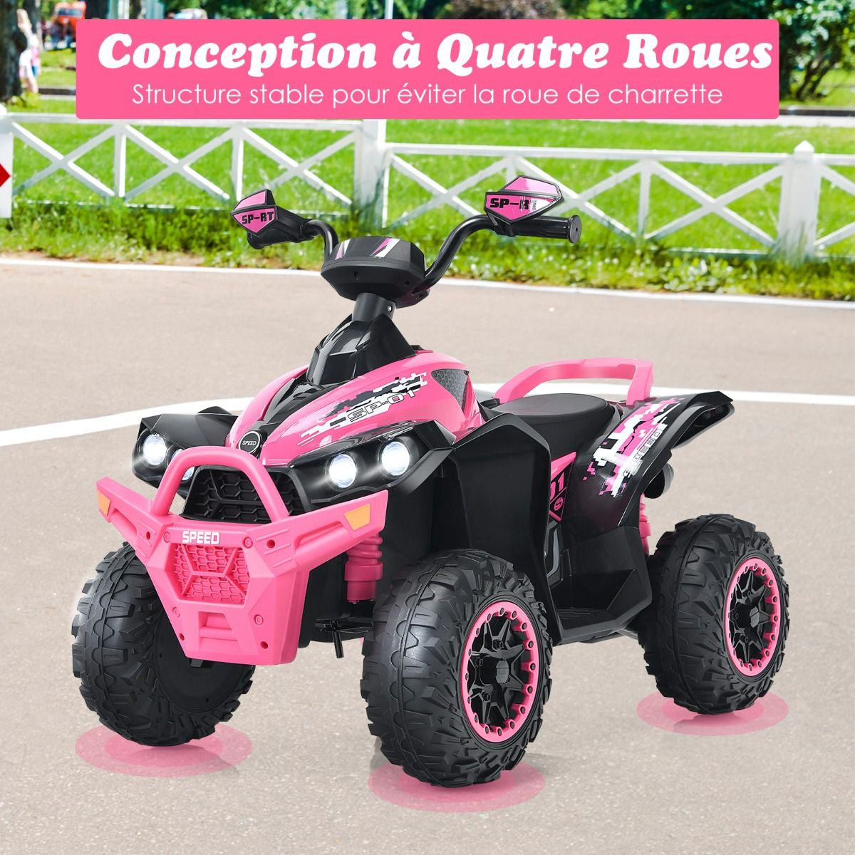 Quad Electrique Pour Enfants 12V7Ah LED Musique Pédale Klaxon 3-4 Km/H Pour Enfants De 3 À 8 Ans Rose/Bleu/Violet/Noir