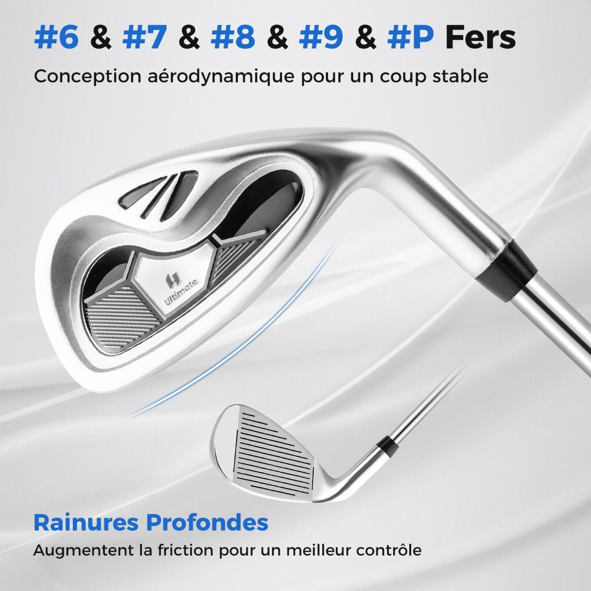 Ensemble De Clubs De Golf 9 Pièces Pour Débutant Avec Sac Trépied Conception Ergonomiqu En Métal Robuste Bleu/Gris/Noir