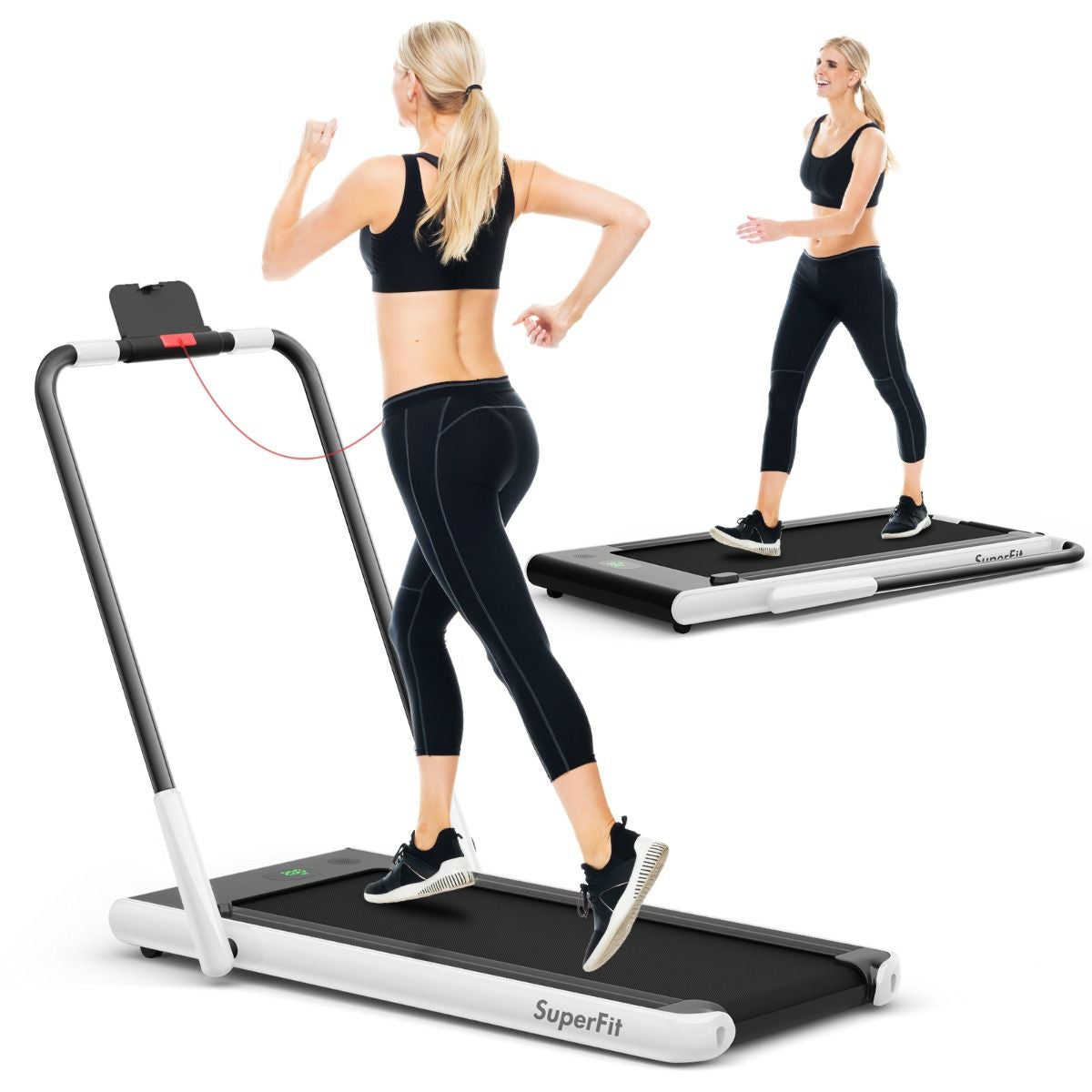 Tapis De Course Pliable 2 En 1 Tapis Roulant Électrique Motorisé 1-12 KM/H Avec Télécommande Écran LED 7 Couleurs Aux Choix