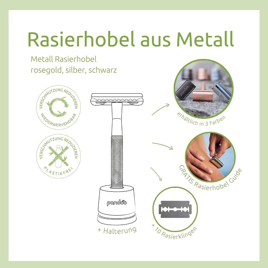 Pandoo Zero Waste Rasoir De Sûreté, Avec Support, En Métal, Sans Plastique, Humide, Pour Homme Et Femme, Rose