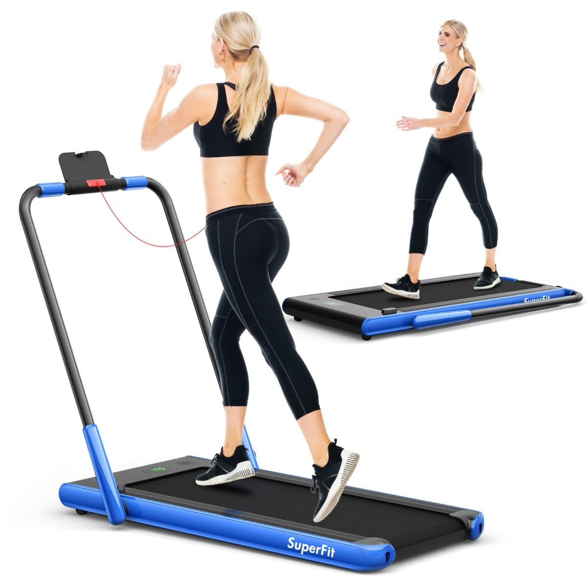 Tapis De Course Pliable 2 En 1 Tapis Roulant Électrique Motorisé 1-12 KM/H Avec Télécommande Écran LED 7 Couleurs Aux Choix