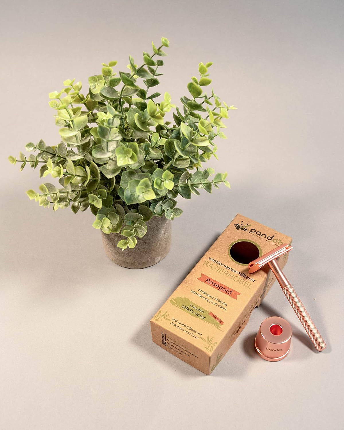 Pandoo Zero Waste Rasoir De Sûreté, Avec Support, En Métal, Sans Plastique, Humide, Pour Homme Et Femme, Rose