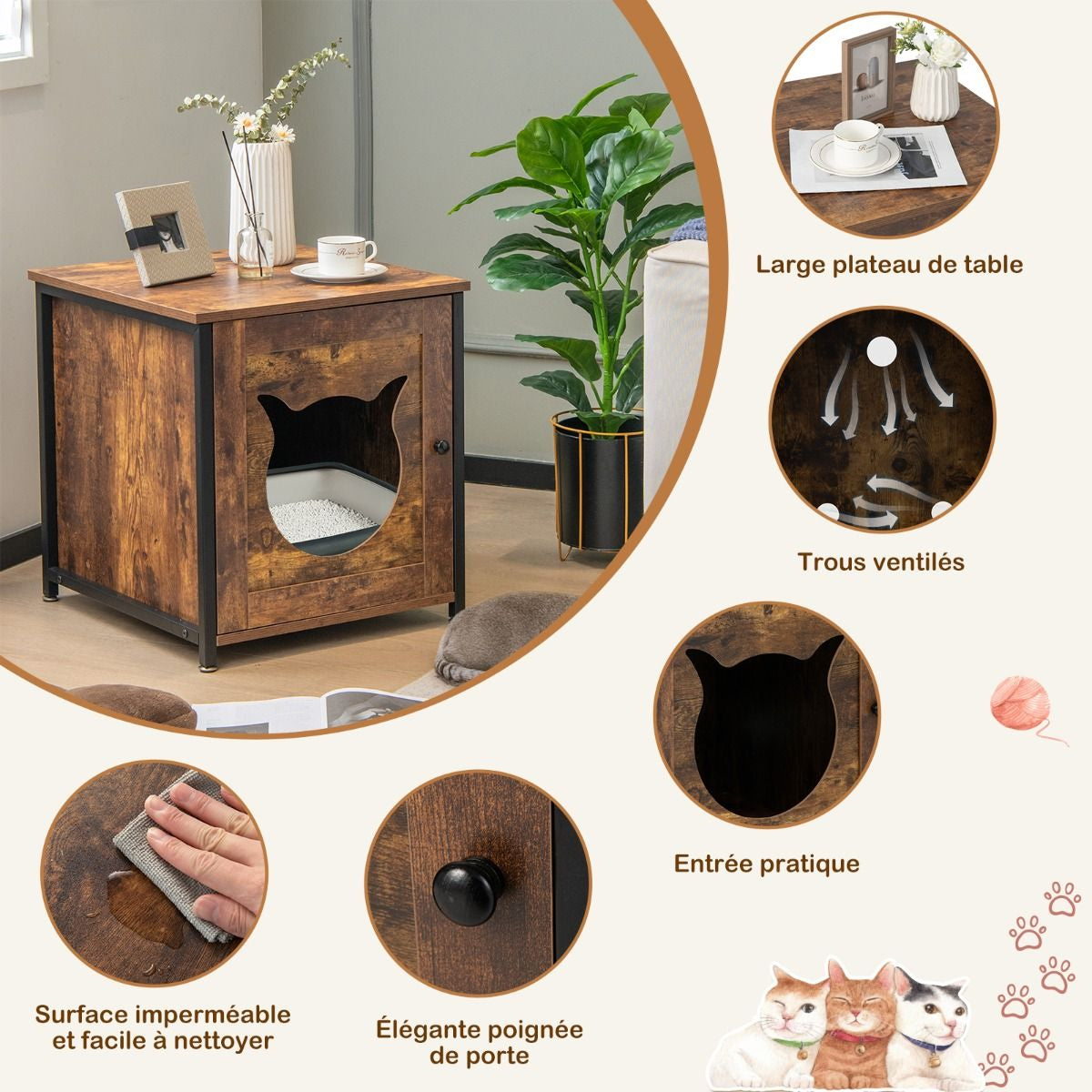 Meuble Litiere Chat Cadre En Métal Antirouille Industriel Maison De Toilette Chat Bonne Respirabilité 50X53X55 Cm
