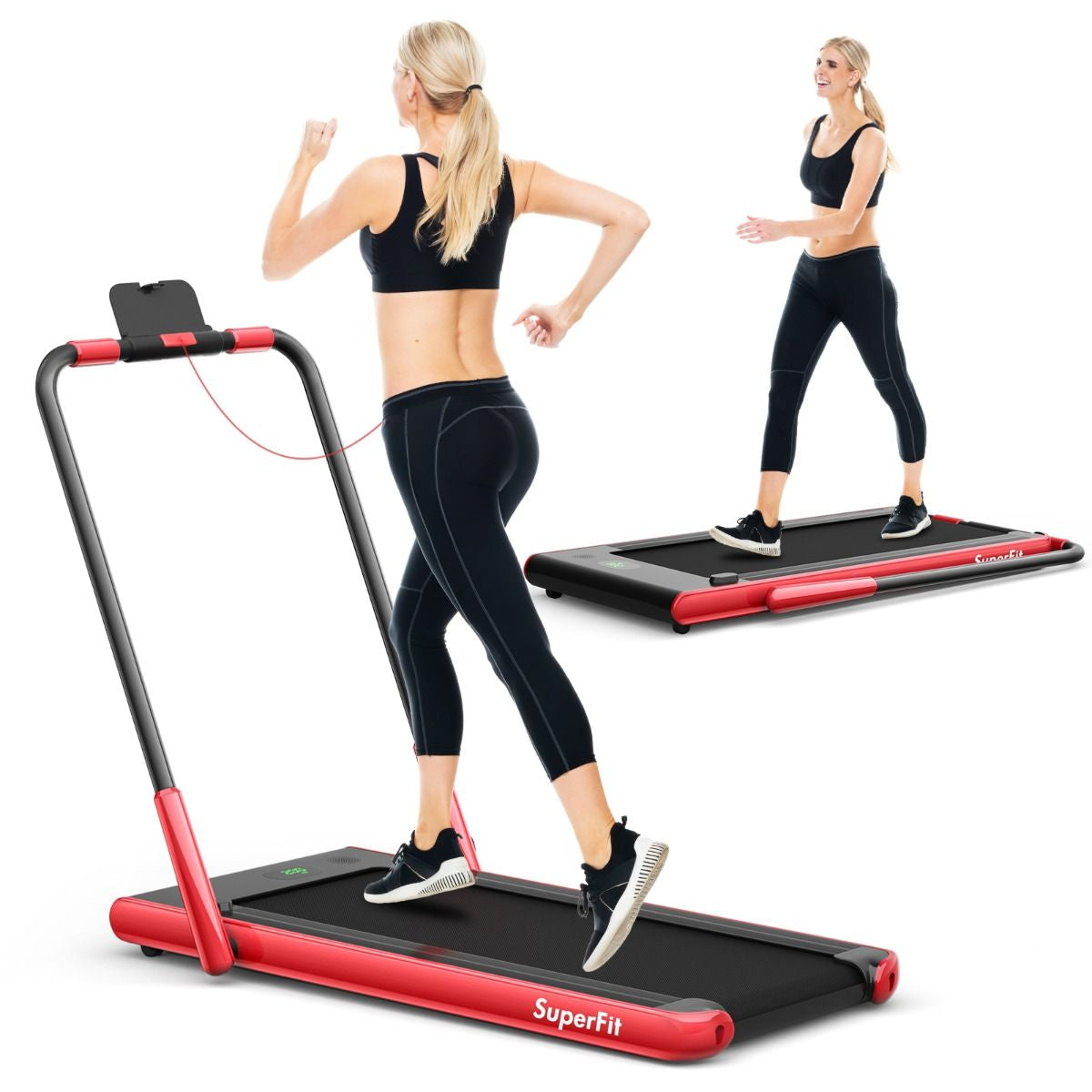 Tapis De Course Pliable 2 En 1 Tapis Roulant Électrique Motorisé 1-12 KM/H Avec Télécommande Écran LED 7 Couleurs Aux Choix
