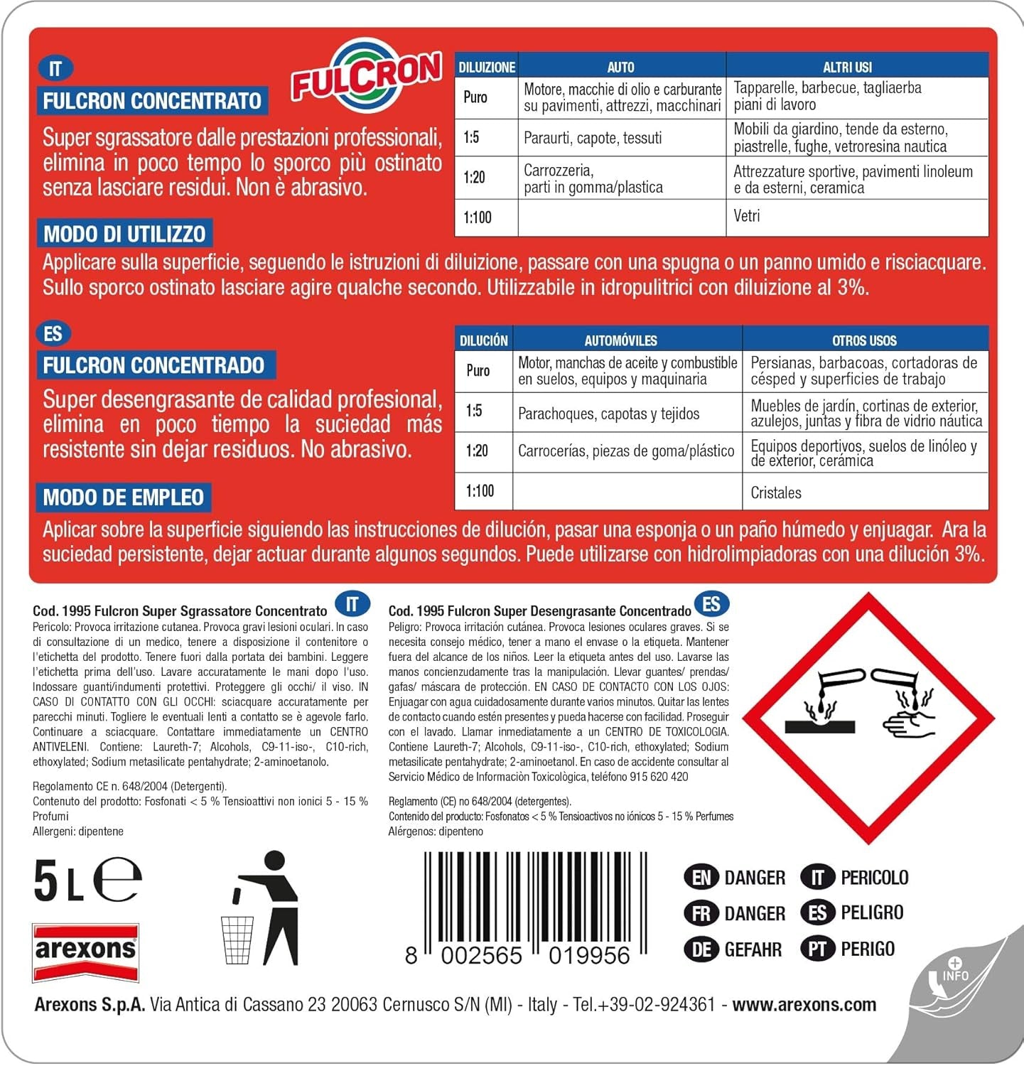 Fulcron 5 L Nettoyant Concentré Pour Saleté Tenace, Nettoyage Moteur, Maison, Bateau, Loisirs.