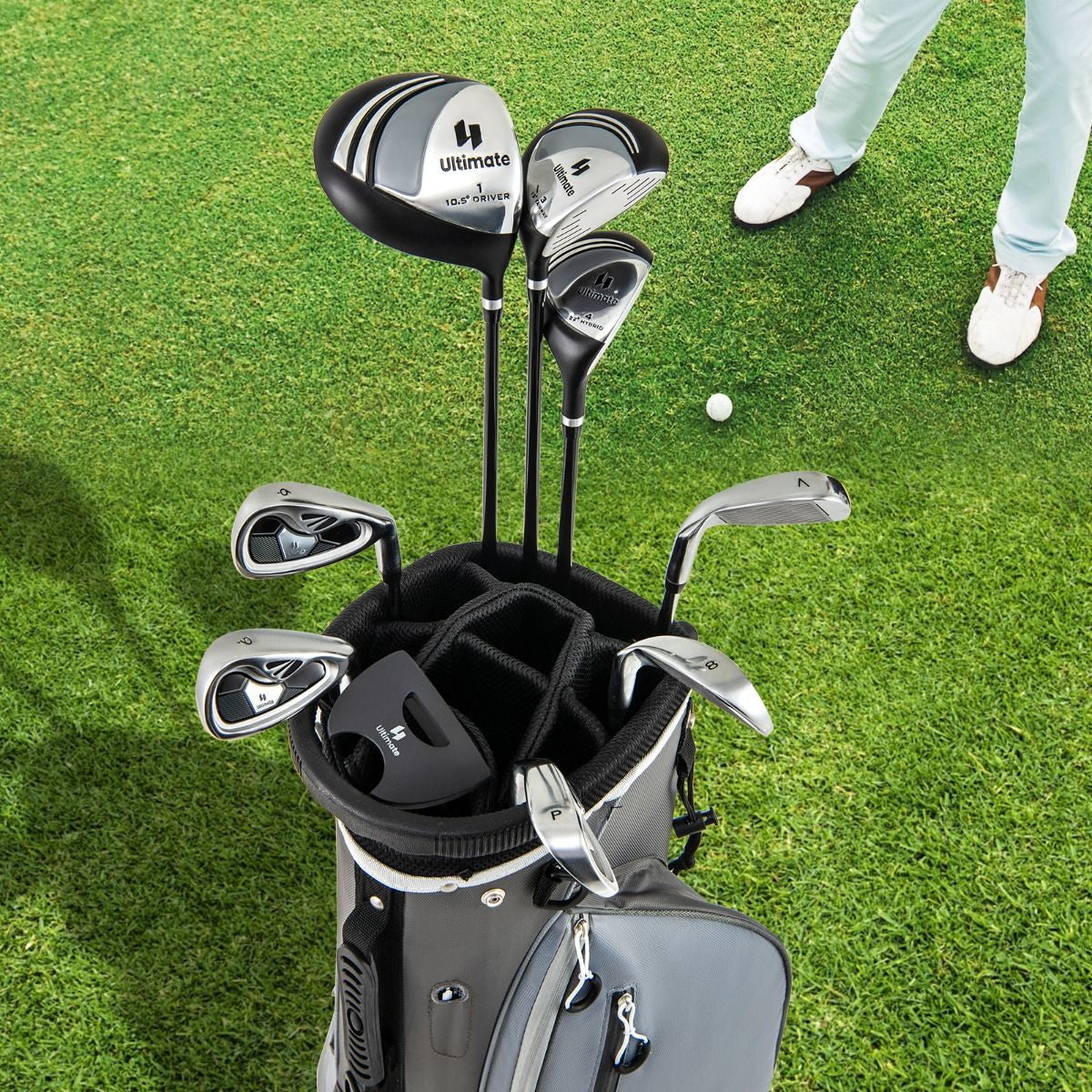 Ensemble De Clubs De Golf 9 Pièces Pour Débutant Avec Sac Trépied Conception Ergonomiqu En Métal Robuste Bleu/Gris/Noir
