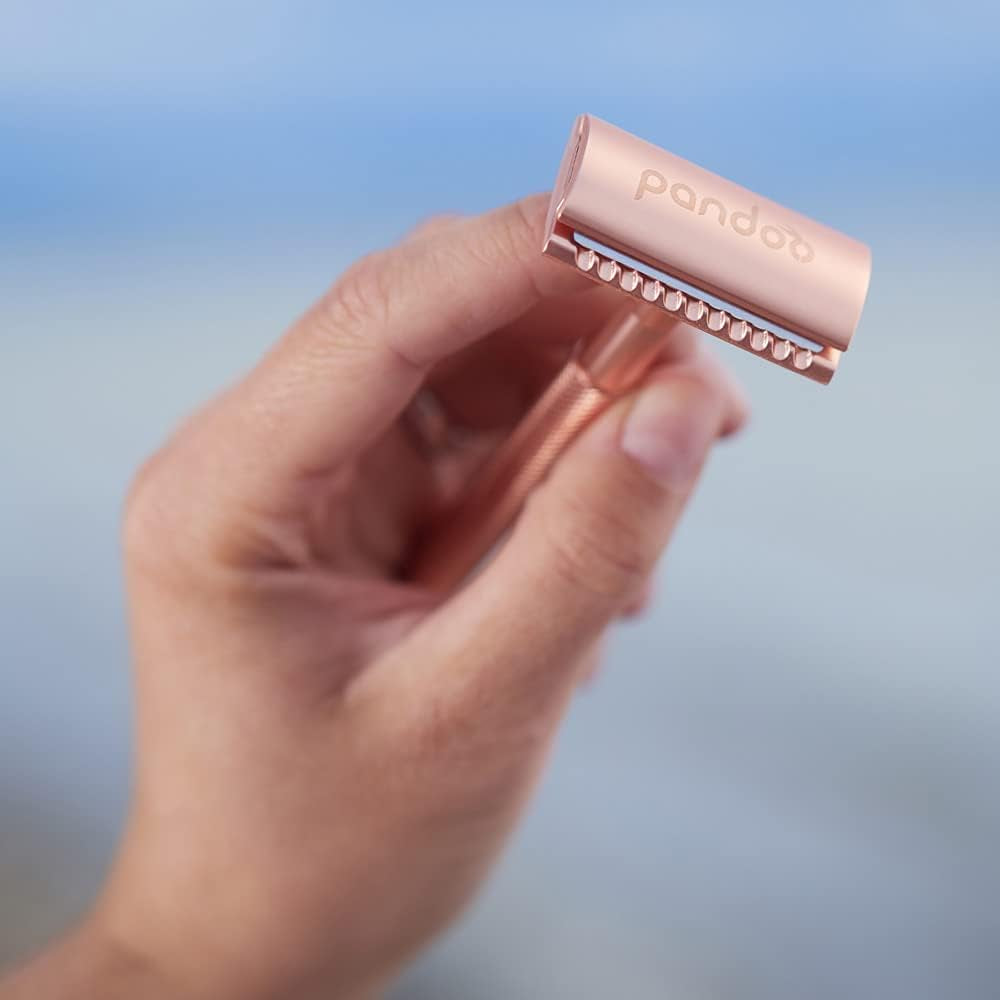 Pandoo Zero Waste Rasoir De Sûreté, Avec Support, En Métal, Sans Plastique, Humide, Pour Homme Et Femme, Rose