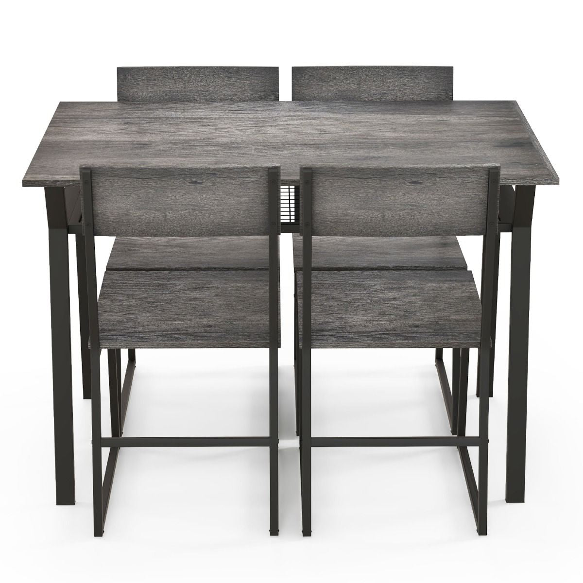Ensemble De Table À Manger 5 Pièces Table De Cuisine Rectangulaire Industrielle Avec 4 Chaises Étagère De Rangement Cadre En Métal Ensemble Marron Rustique/Gris