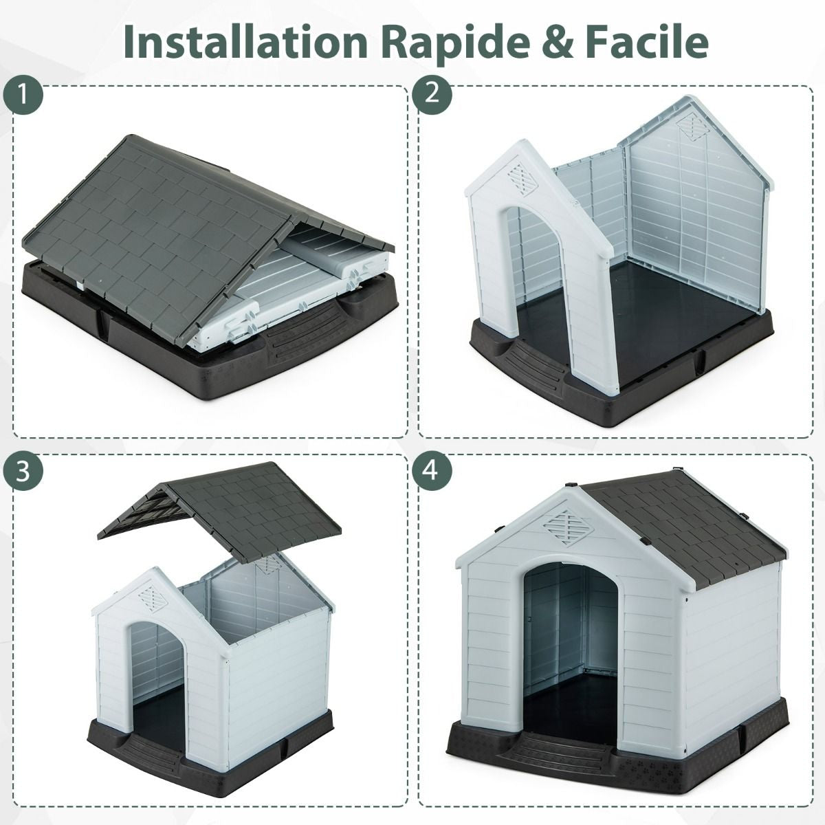 Niche Pour Chien En PP Avec Toit Bleu+Blanc Imperméable Et Ventilé-Bouche D’Aération Et Plancher Surélever 70X65X71,5Cm Taill S/M