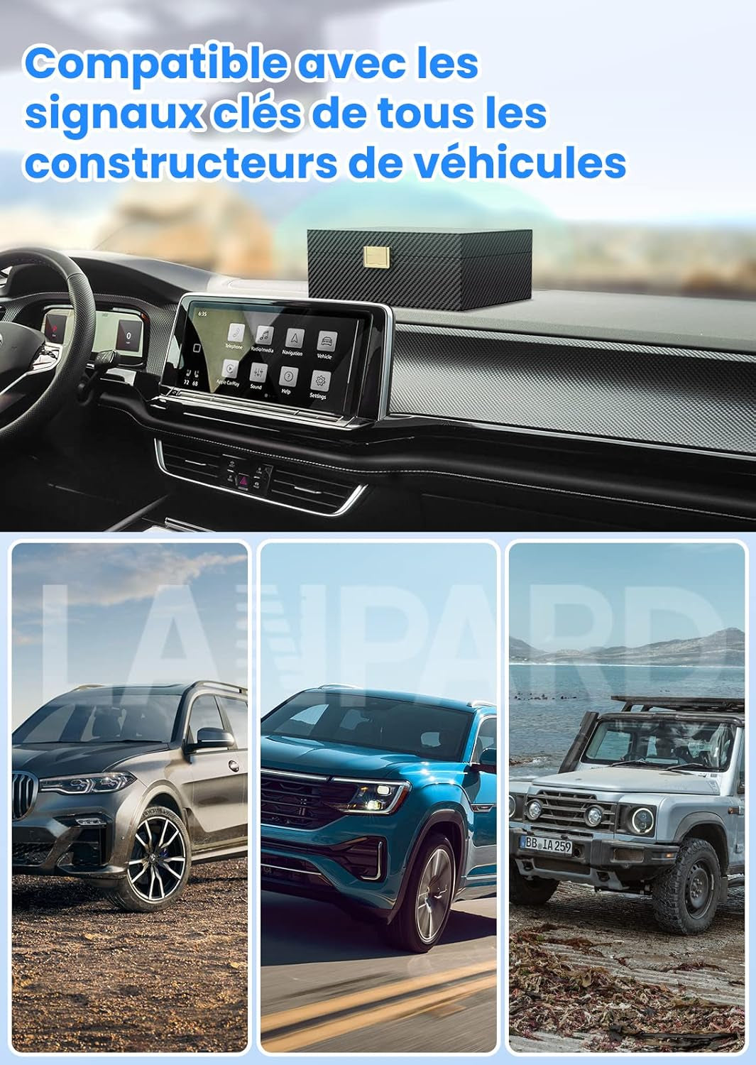 Boîte anti RFID Clé Voiture Ensemble Avec Etui RFID, Boitier Blocage Signal RFID Protection De Sécurité Clé Télécommande Voiture Keyless Go Contre Piratage À Distance - L