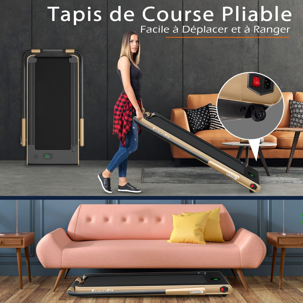 Tapis De Course Pliable 2 En 1 Tapis Roulant Électrique Motorisé 1-12 KM/H Avec Télécommande Écran LED 7 Couleurs Aux Choix