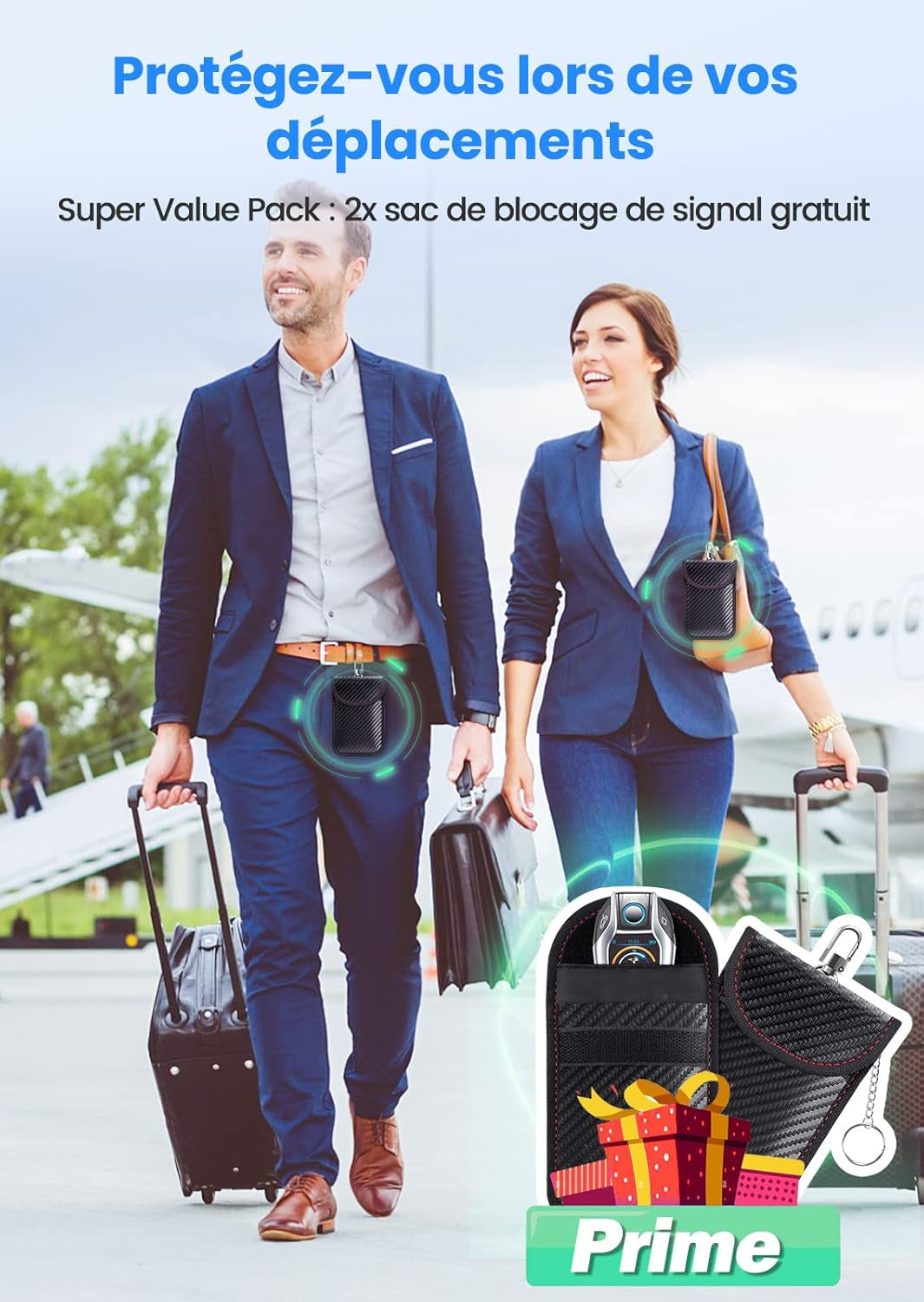 Boîte anti RFID Clé Voiture Ensemble Avec Etui RFID, Boitier Blocage Signal RFID Protection De Sécurité Clé Télécommande Voiture Keyless Go Contre Piratage À Distance - L