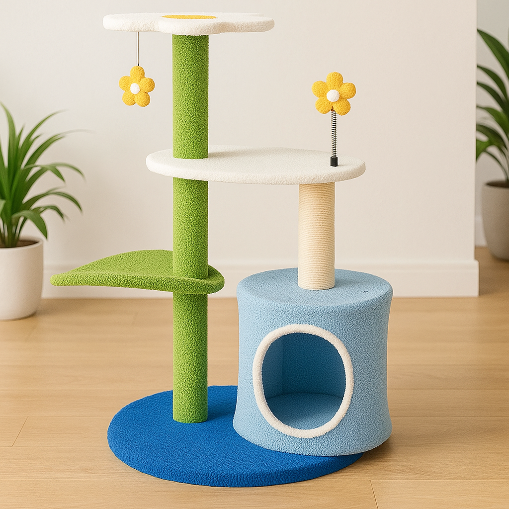 Arbre à Chat Fleur 5 Niveaux – Griffoirs & Niche intégrés