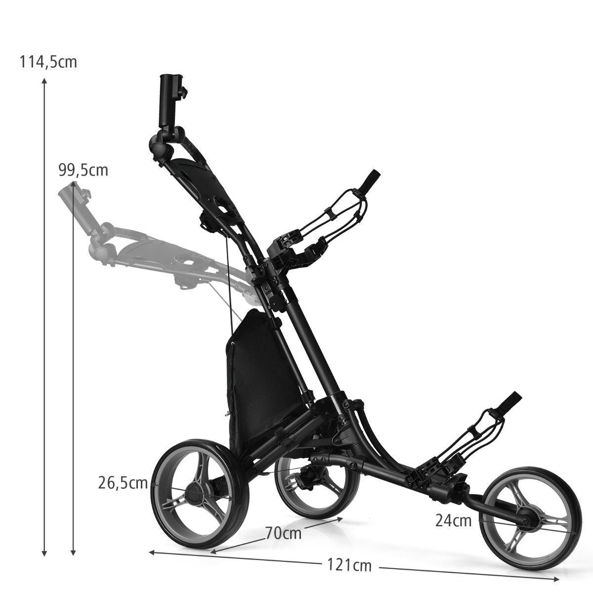 Chariot De Golf Pliable À 3 Roues Sangle Elastique Porte-Parasol Réglable Et Porte-Gobelet Sac Recouvert D'Aluminium Bleu/Gris/Rouge/Vert