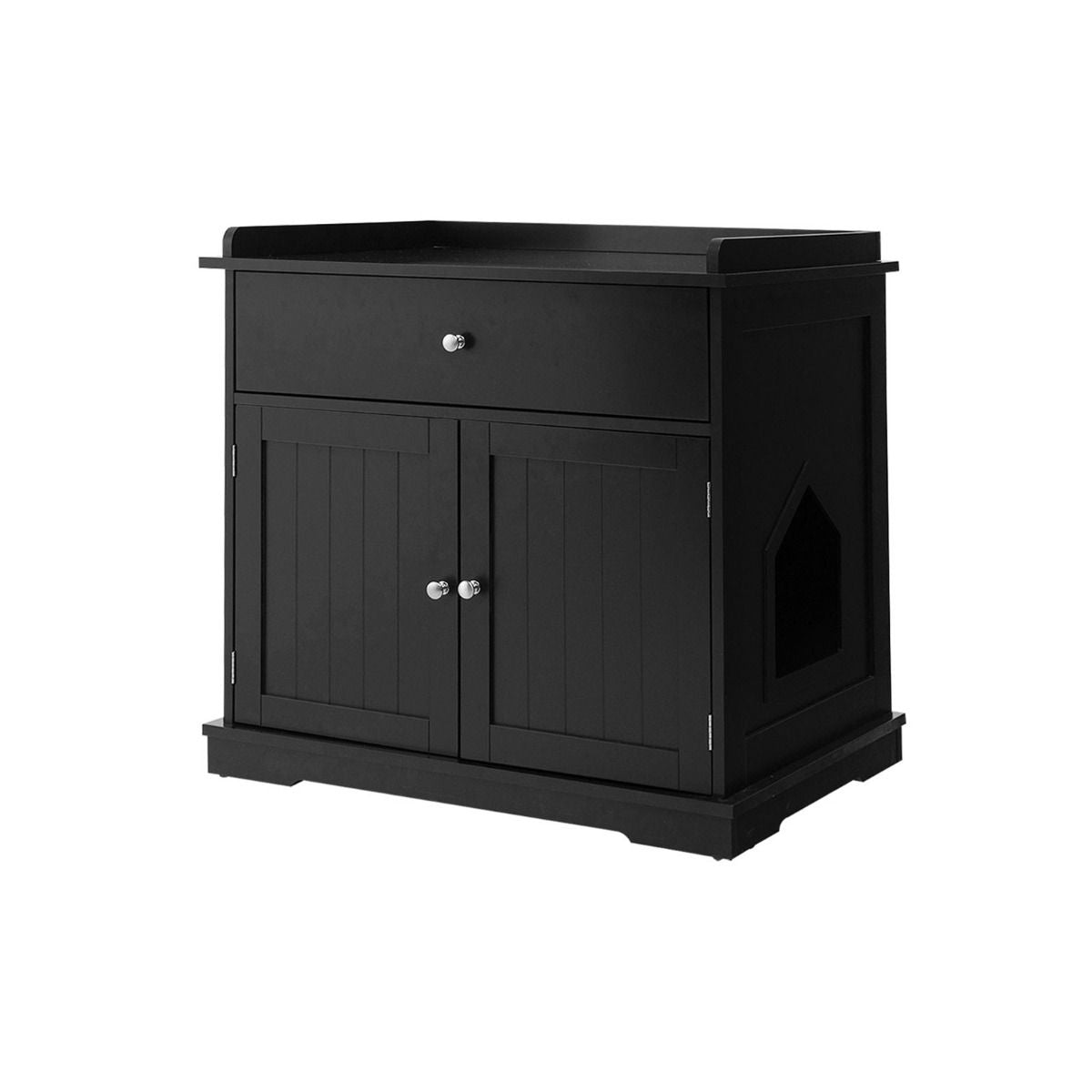 Enceinte De Bac À Litière Pour Chat Meubles De Toilette Cachés Pour Chat Avec Tiroir Et 2 Portes Table D'Appoint Pour Chat Blanc/Noir