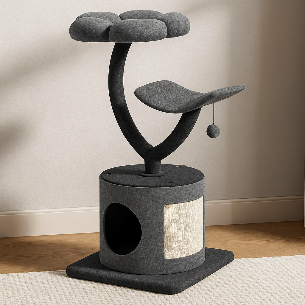 Arbre à Chat Métal & Feutre 88 cm – Perchoirs, Niche & Griffoir