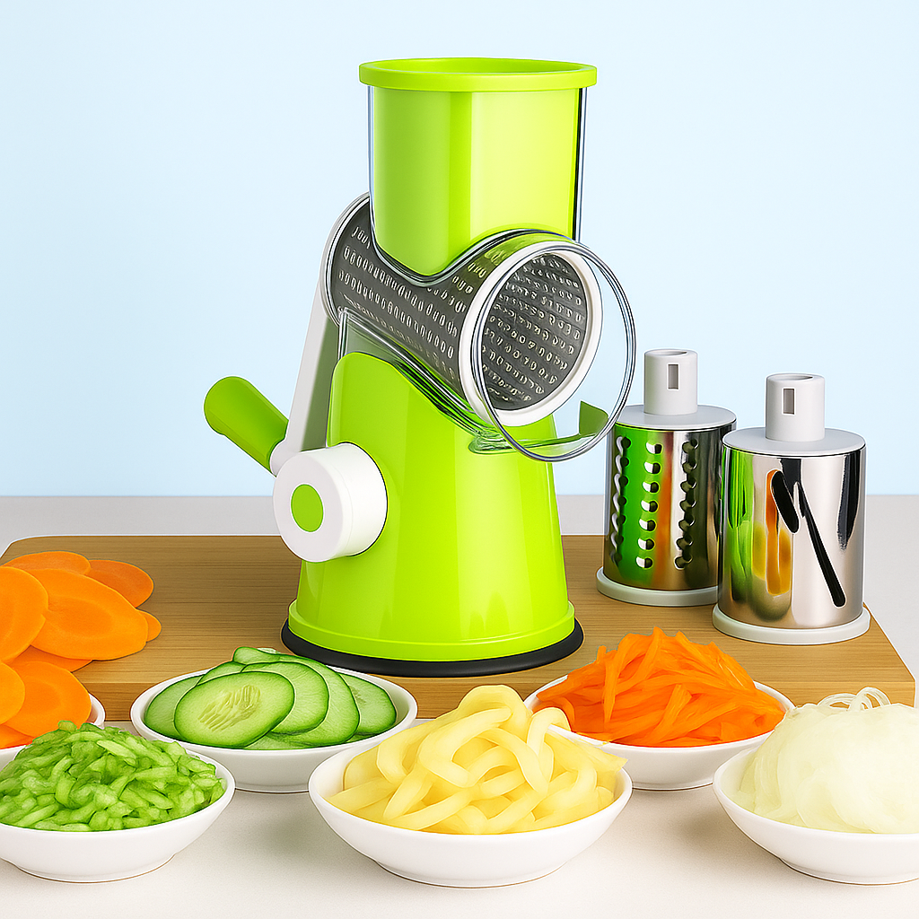 Hachoir à Légumes Multifonction – Râpe, Trancheuse et Coupe-Roulette 3 en 1