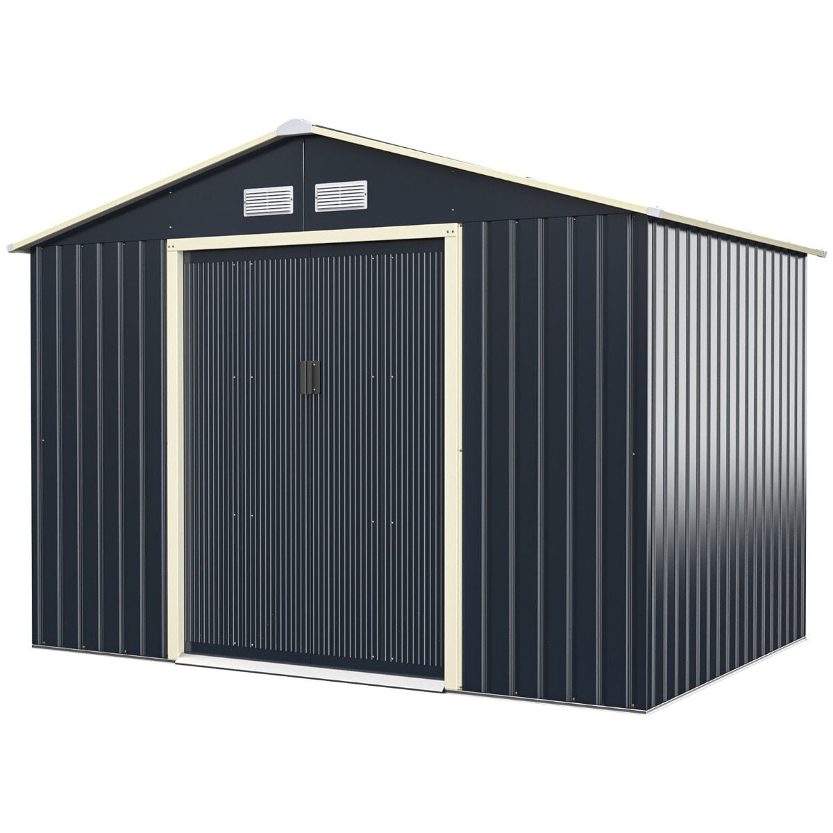 Abri De Jardin En Métal 5,29 ㎡277 X 191 X 202 Cm Avec 2 Portes Coulissantes Verrouillables 4 Trous D’Aération Gris Pour Vélo
