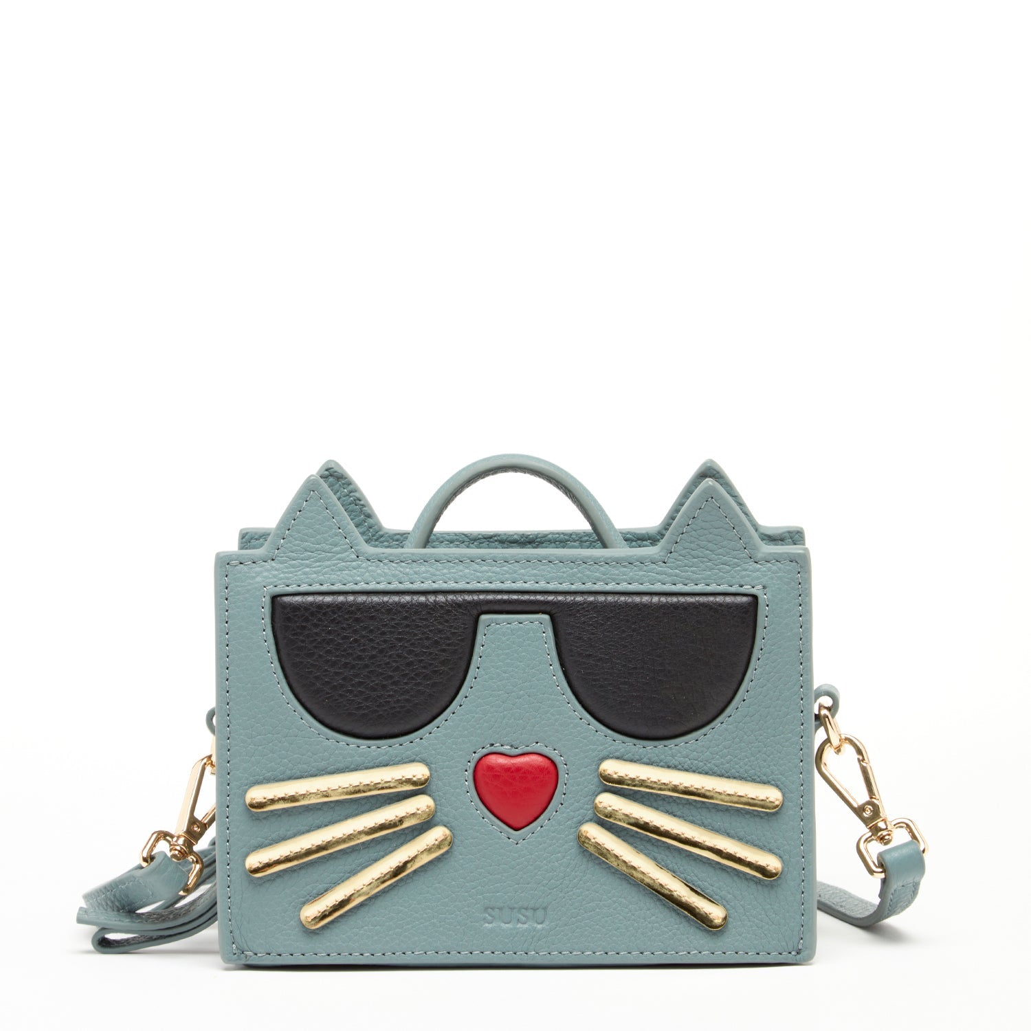 SUSU Leather Cat Purse Crossbody Bag Mineral