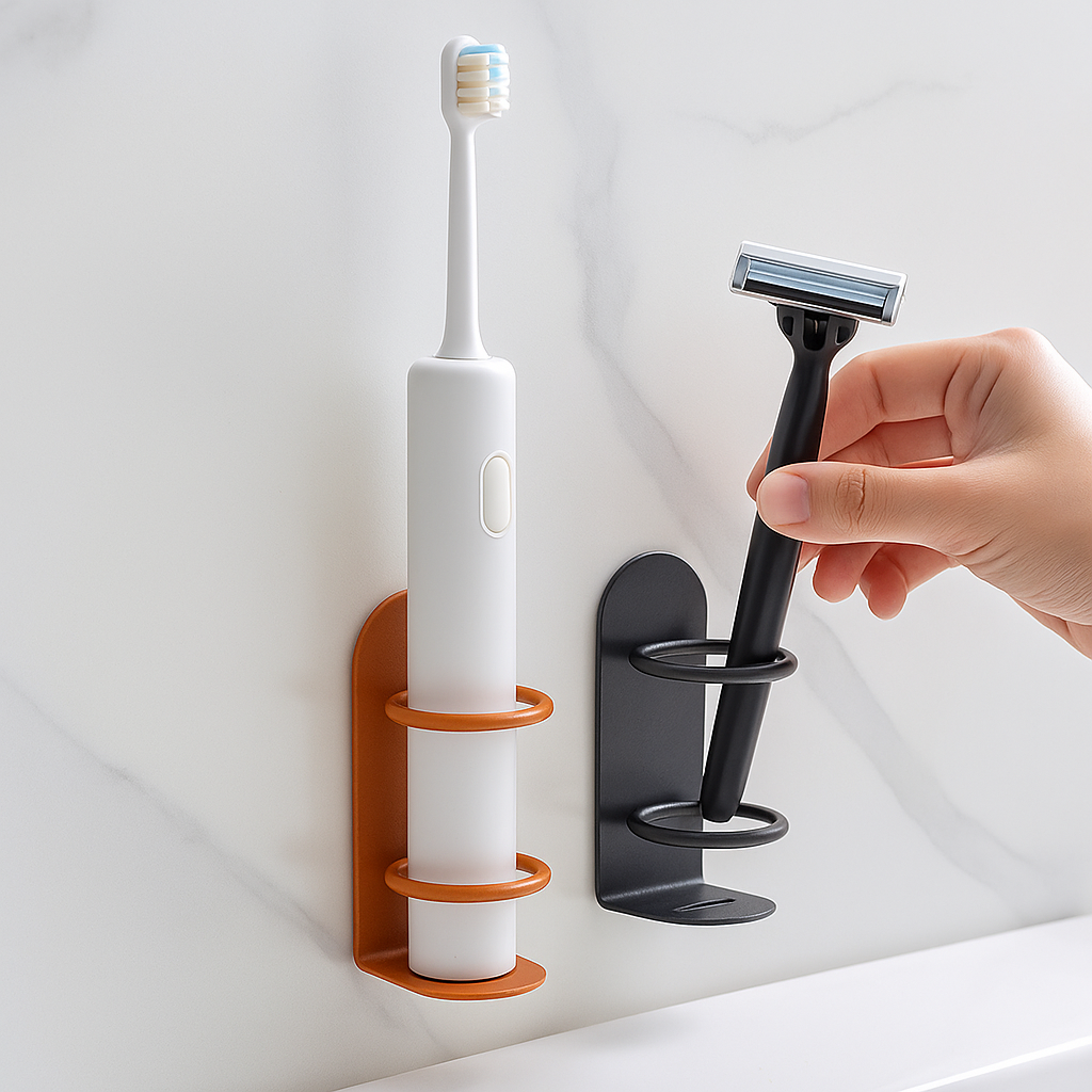 Support Mural Compact pour Brosse à Dents et Rasoir – Sans Perçage