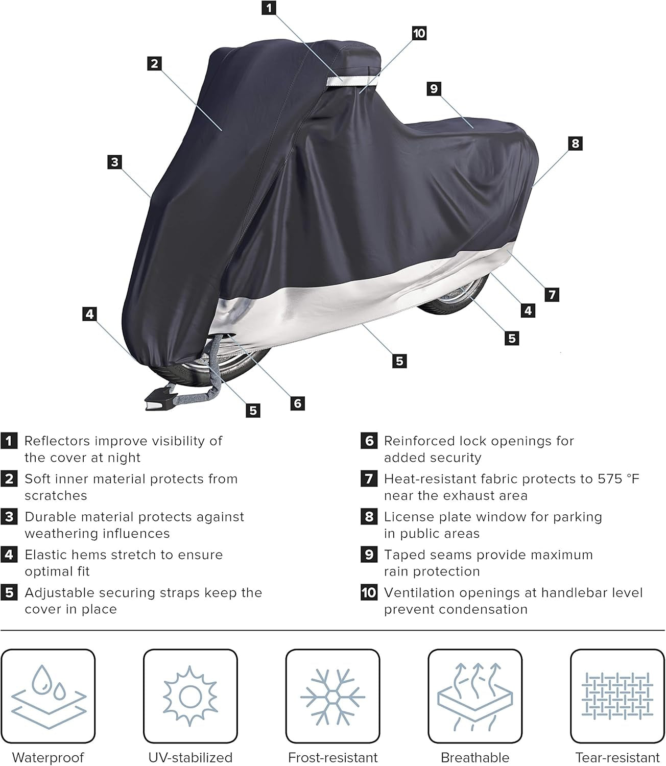 Bâche Moto Pour Extérieur & Intérieur [Taille XL] Housse Scooter Étanche, Pour L’Hiver, Protège Le Vernis & Thermorésistant